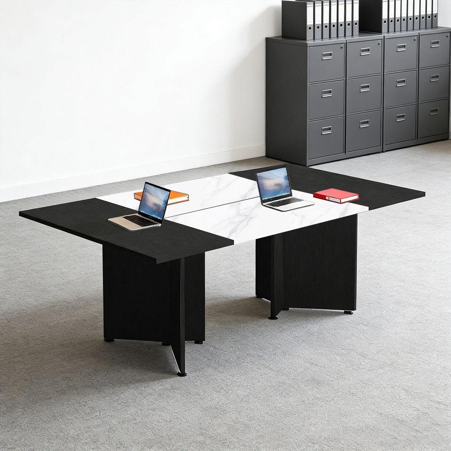 Konferenztisch Konferenztisch 180 cm x 100 cm x 74 cm Black + White Textured