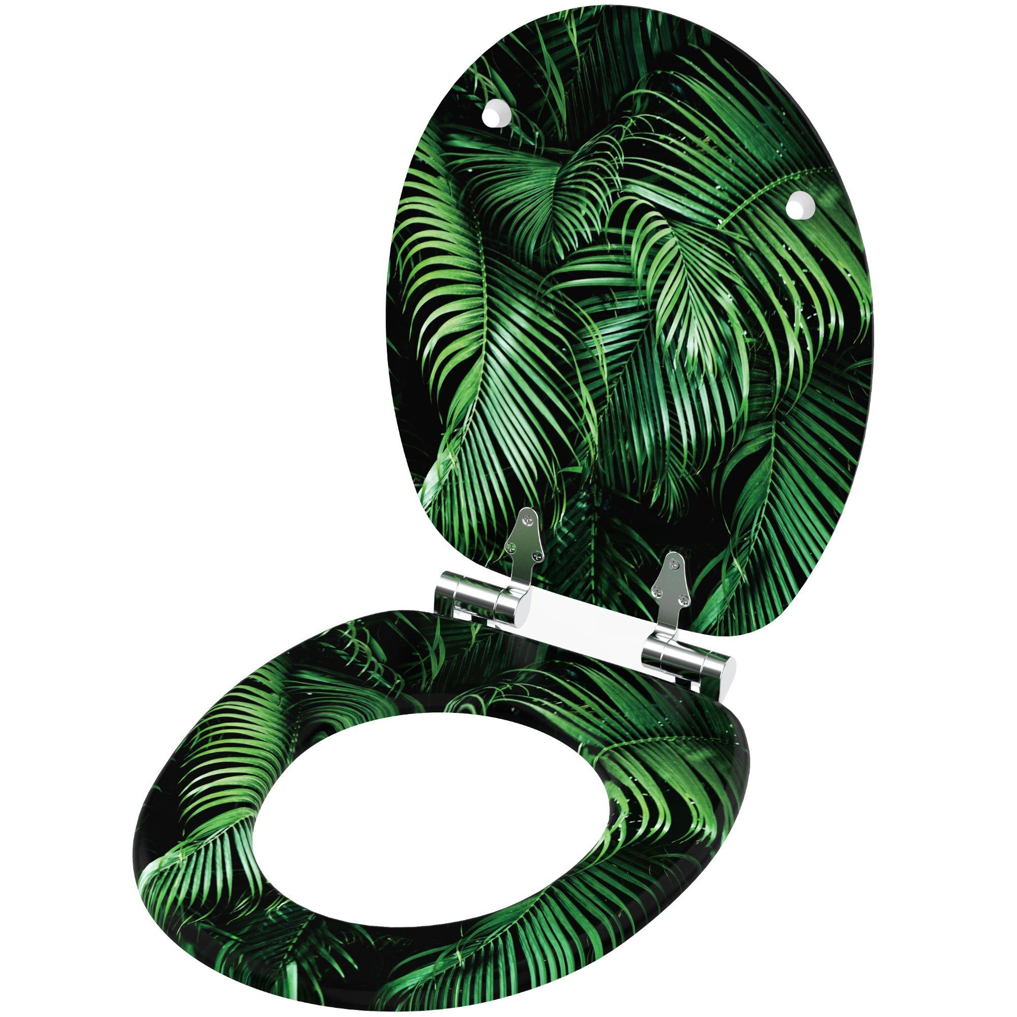 Sanilo Badaccessoire-Set 3-teilig Palmdream, WC-Sitz mit Absenkautomatik, Badteppich 70 x 110 cm, Waschbeckenstöpsel, 3 tlg., hochwertig & modern, universell, leichte Montage