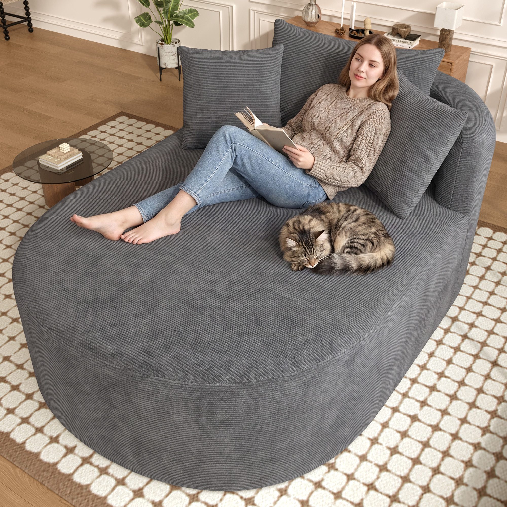 Merax Schlafsofa mit Schlaffunktion, Ovaler Relaxsessel multifunktionales Sofa, für Wohnzimmer und Schlafzimmer 1 Teile, Boneless Couch, XXL-Sessel mit Schaumstoffpolsterung, 170x112,5x83cm