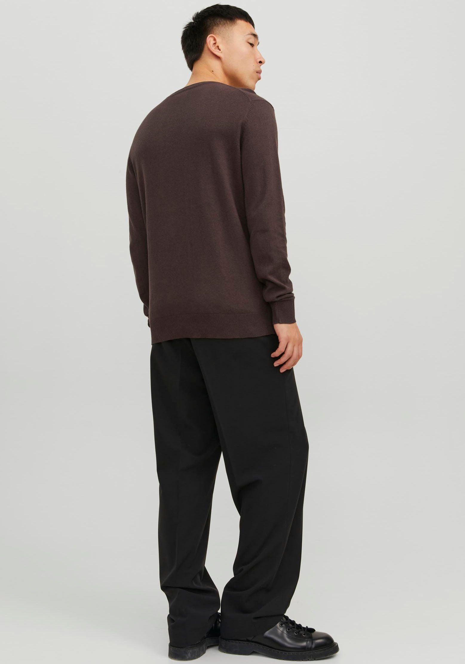 Jack & Jones CREW JJEEMIL Seal KNIT NOOS Brown Rundhalspullover NECK