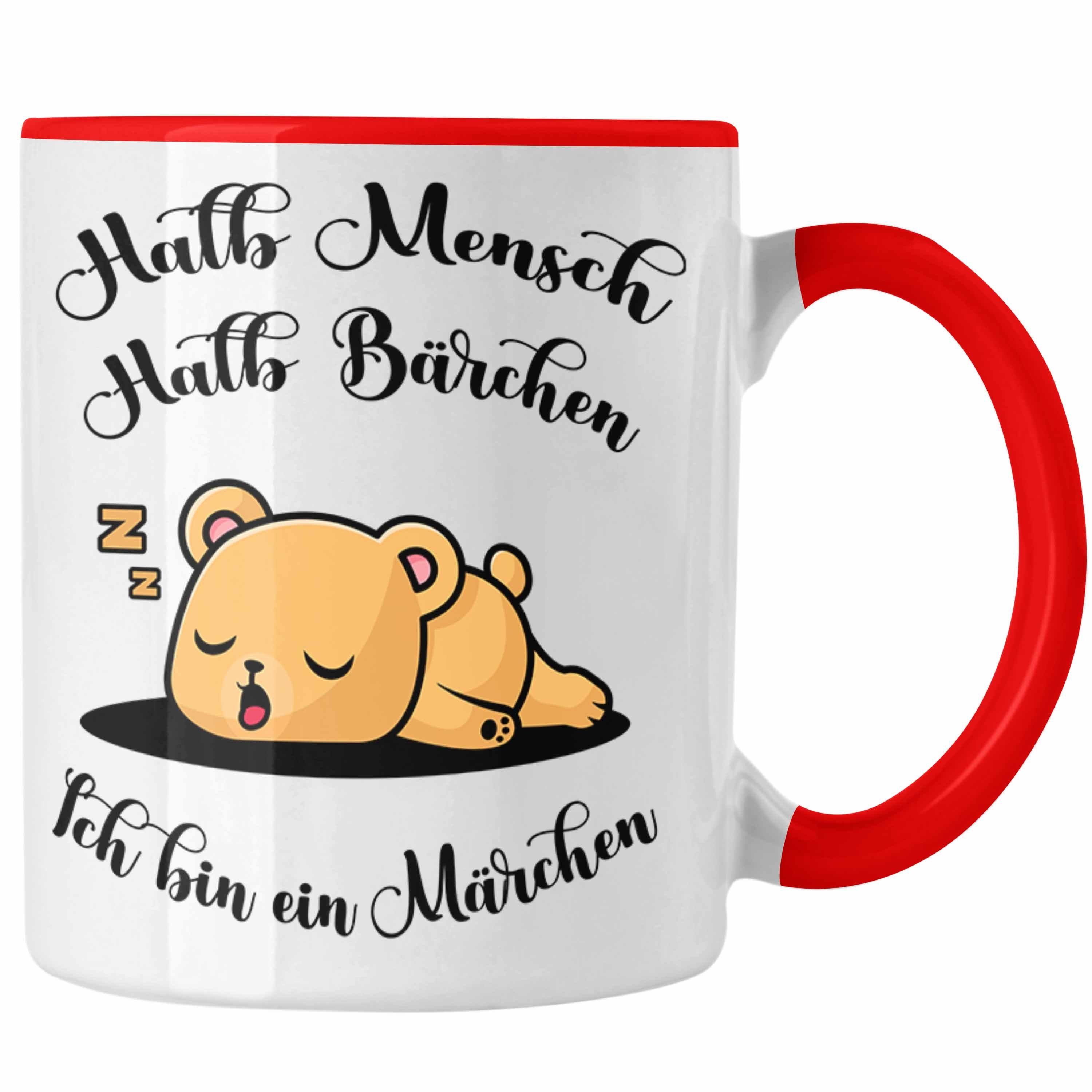 Trendation Tasse Süße Bärchen Tasse Geschenk Tierliebhaber Halb Mensch Halb Bärchen Rot | Teetassen