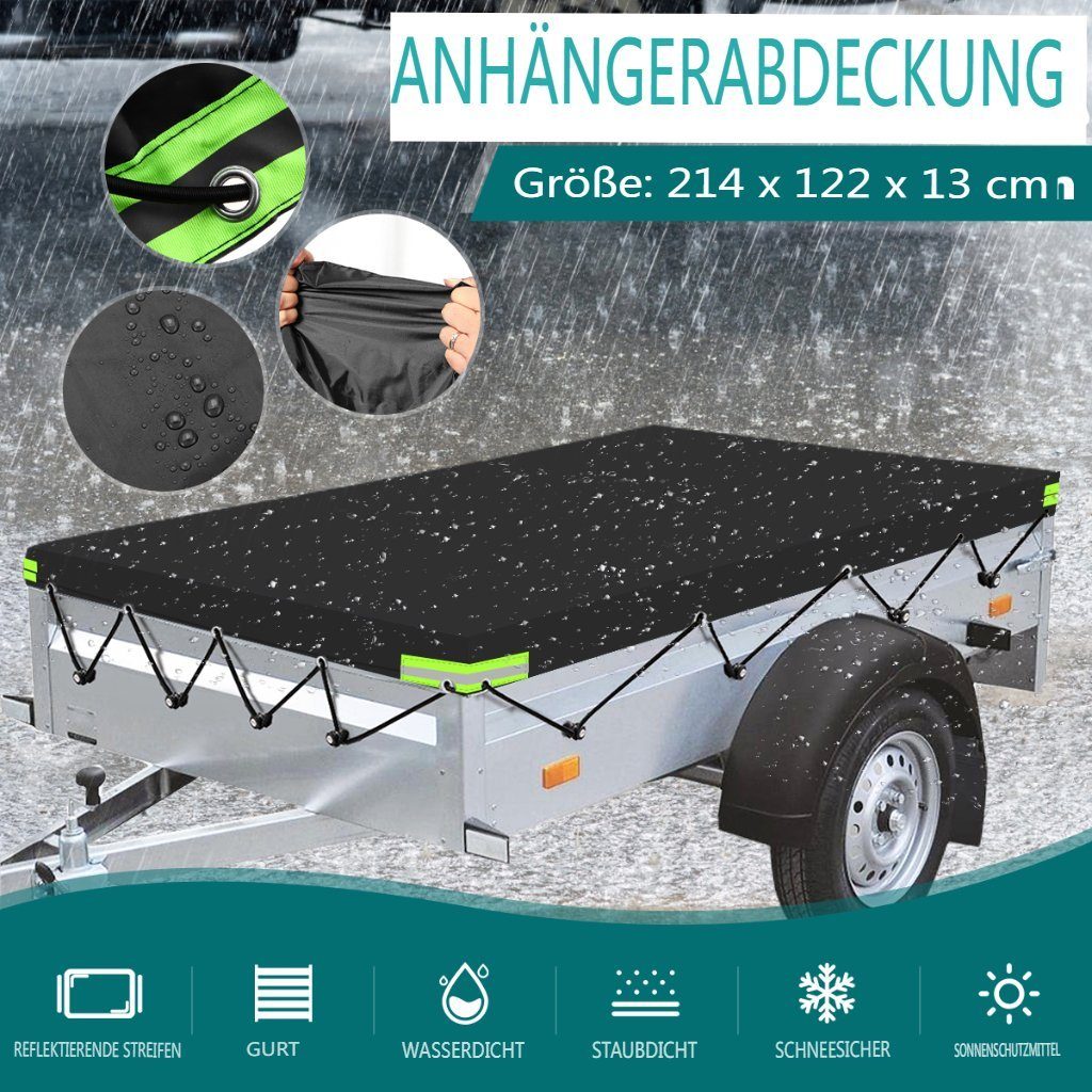 ELUTO Autoplane, Anhängerplane PKW Flachplane mit Gummiseil 214 x 122 x 13 cm