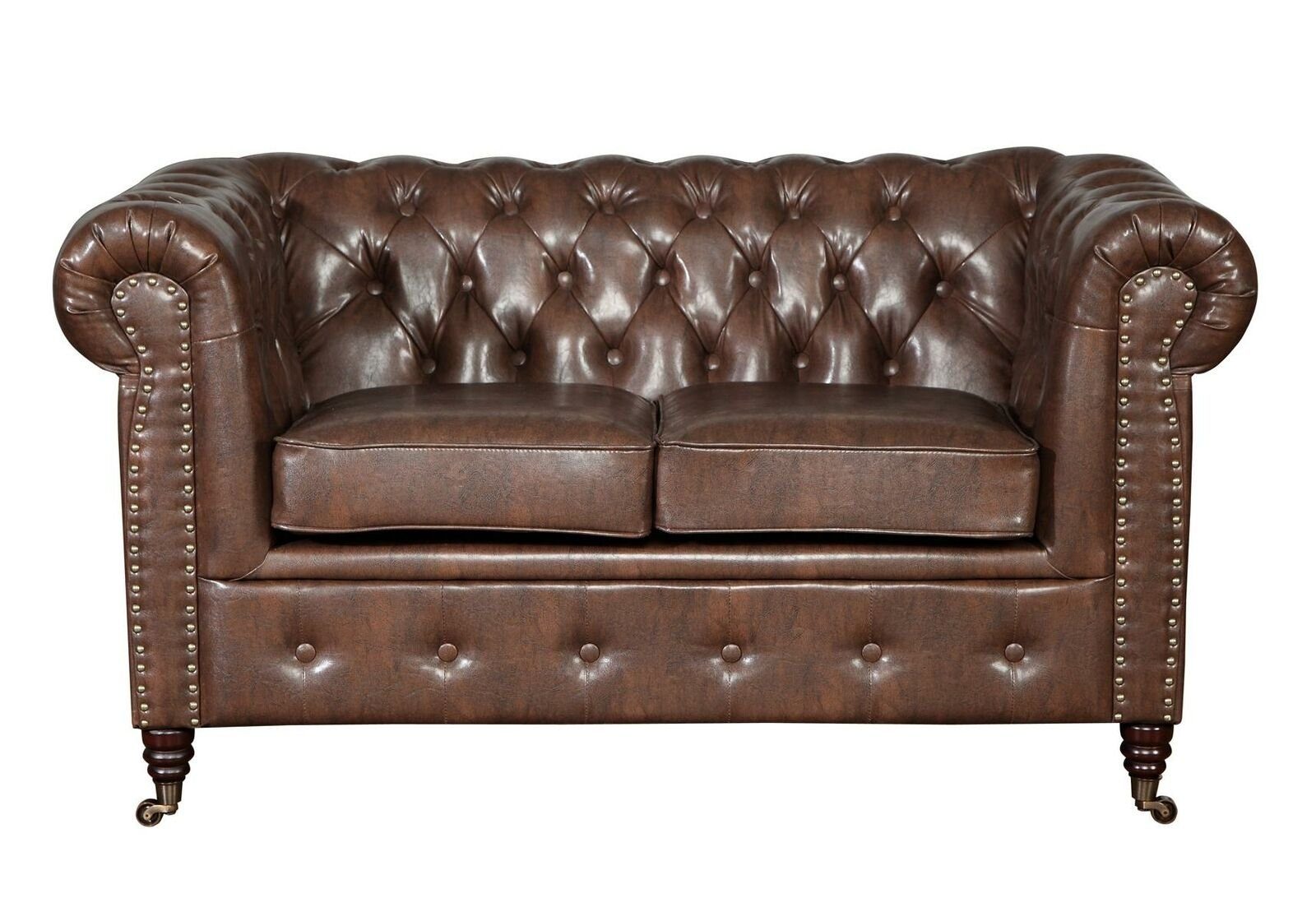 JVmoebel Sofa Klassischer brauner Zweisitzer Chesterfield Design Ledermöbel Sofa, Made in Europe