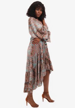 YC Fashion & Style Vokuhila-Kleid Boho Maxikleid mit V-Ausschnitt mit Volant, mit Alloverdruck