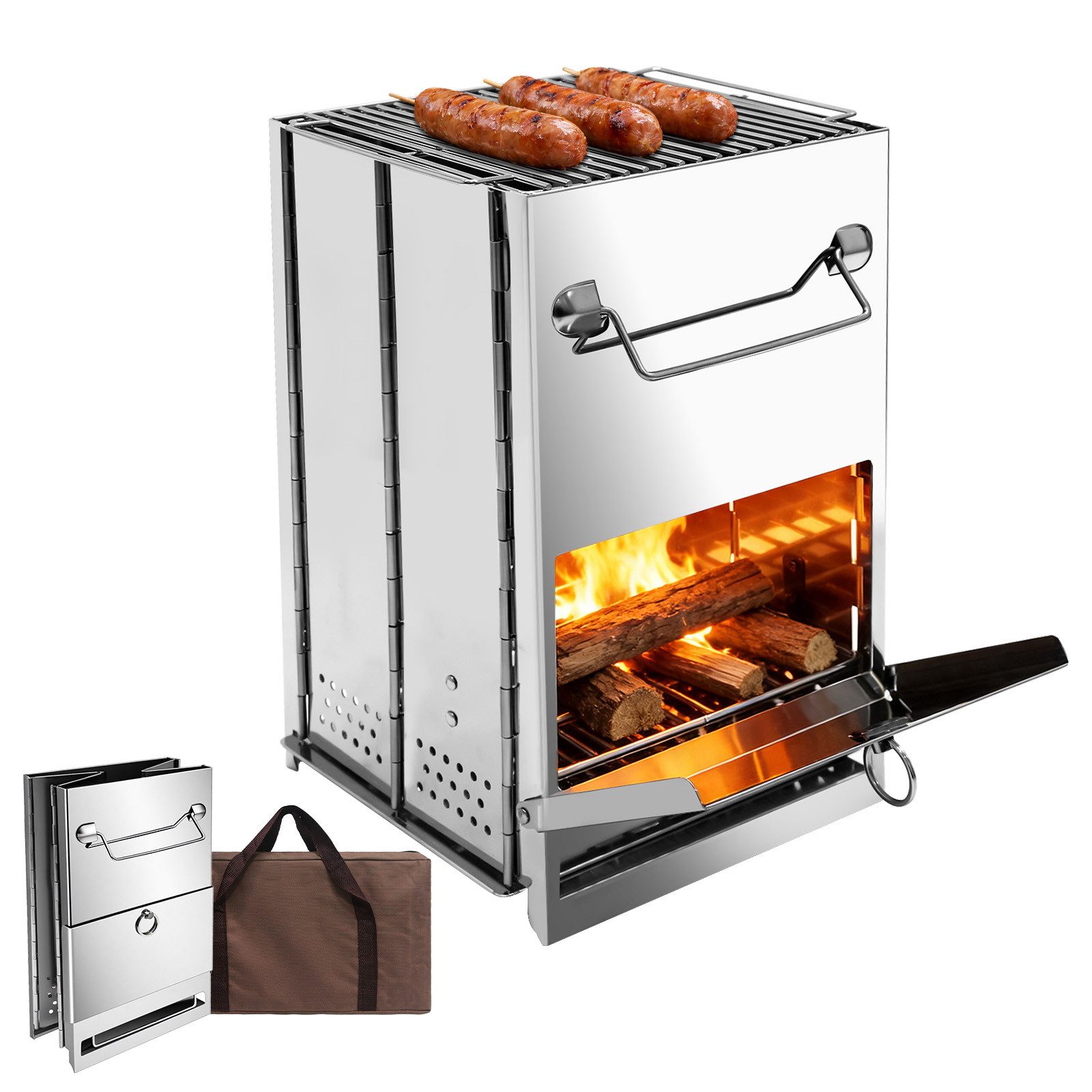 SunJas Holzkohlegrill Edelstahl faltbarer Camping Holzofen, räucherofen,räucherschrank, Faltbarer Campingkocher mit Tragetasche, für …