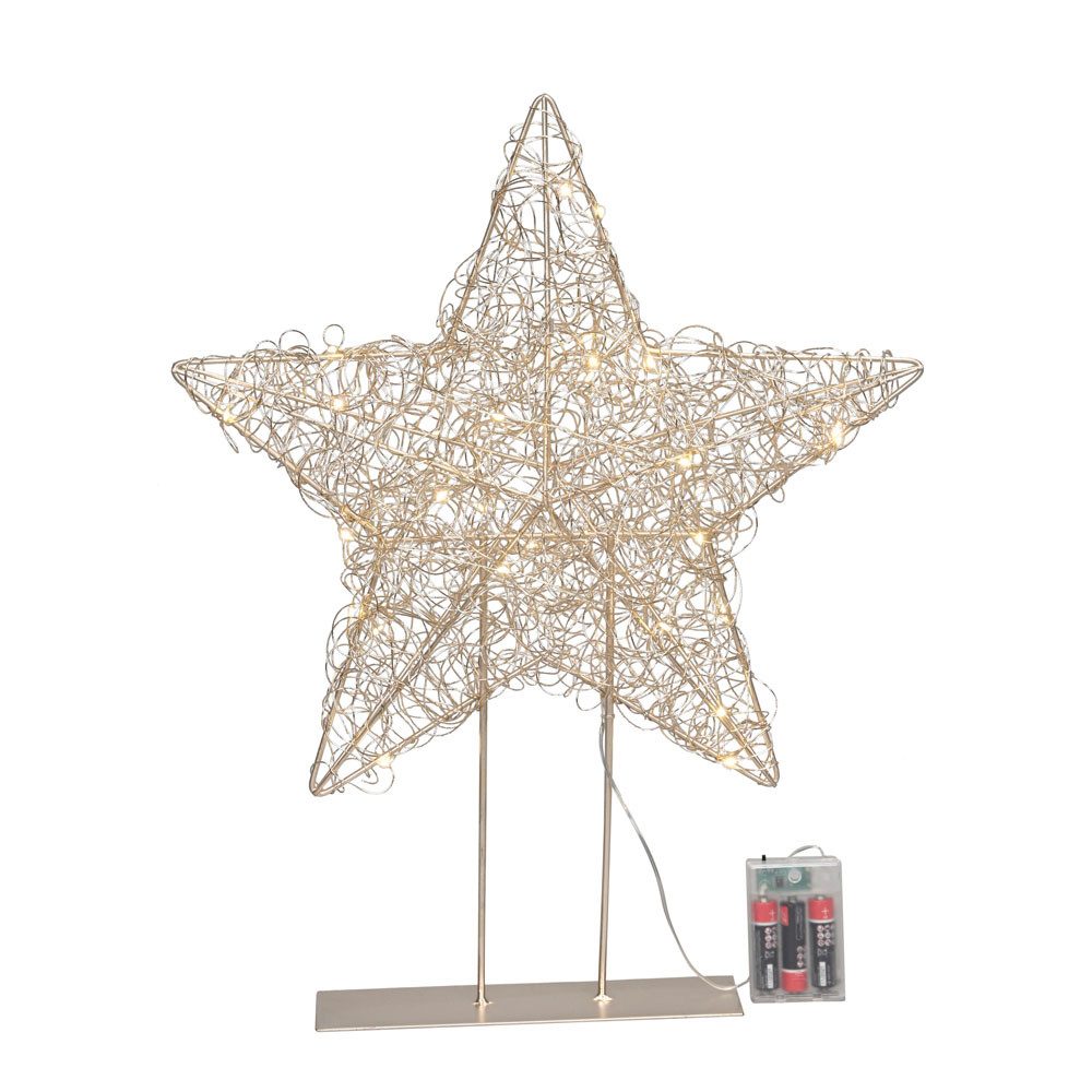 Posiwio Lichterkette Leuchtstern GOLDY champagner gold aus Metall H51cm batteriebetrieben m