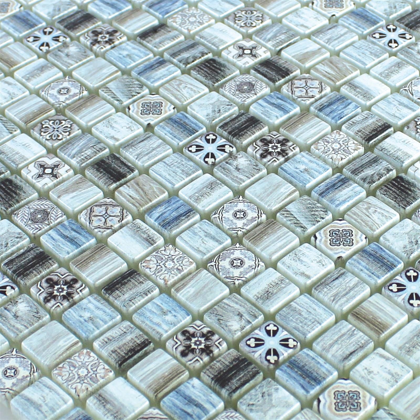 Mosafil Mosaikfliesen Glasmosaik Holzoptik Fliesen Vision, Glas 30.000x30.000, grau-blau, Verlegefertig auf ein Netz geklebt - Wasserfest