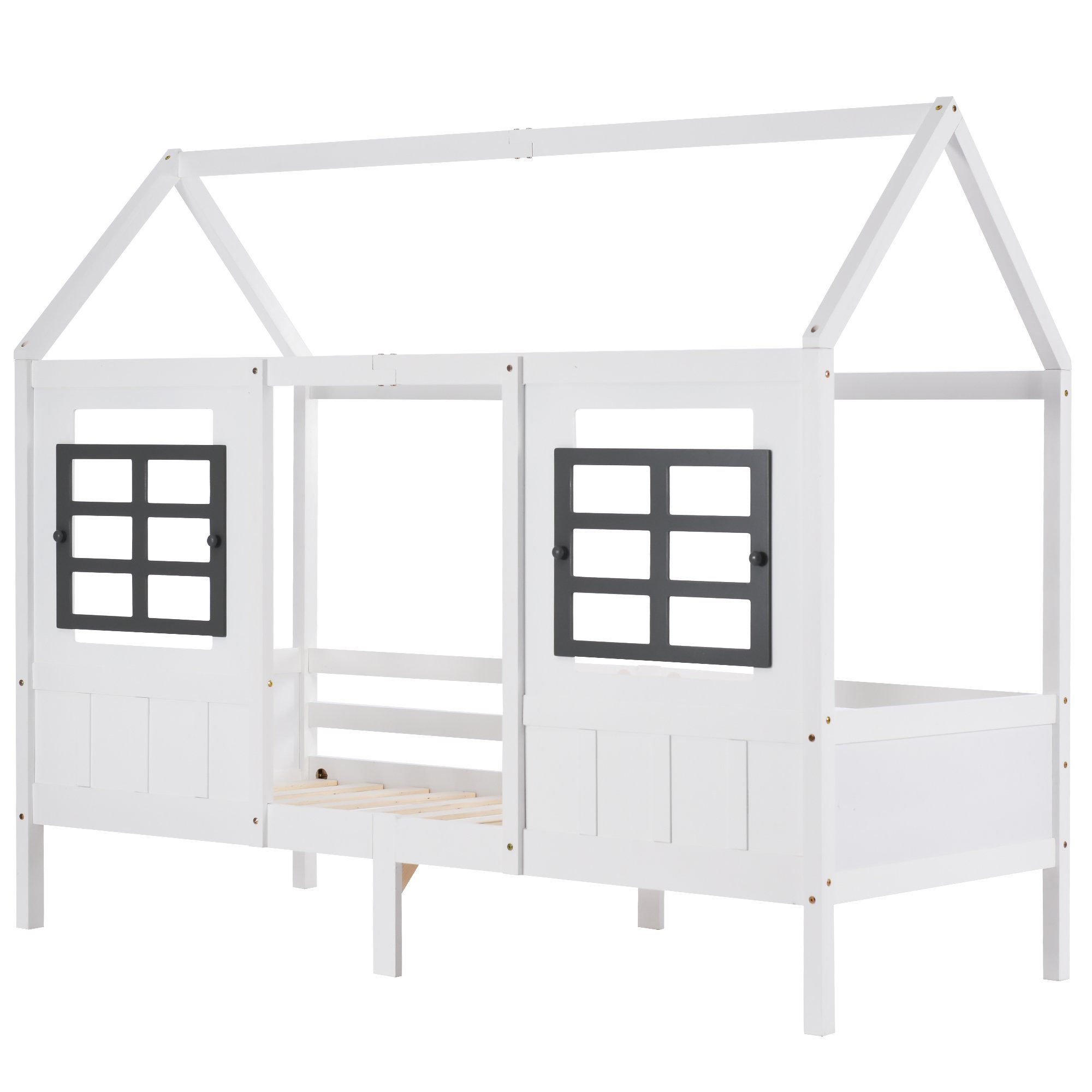 Kiefer 200x90cm Einzelbett Gotagee mit Hausbett Kinderbett Tagesbett Fenstern Hausbett