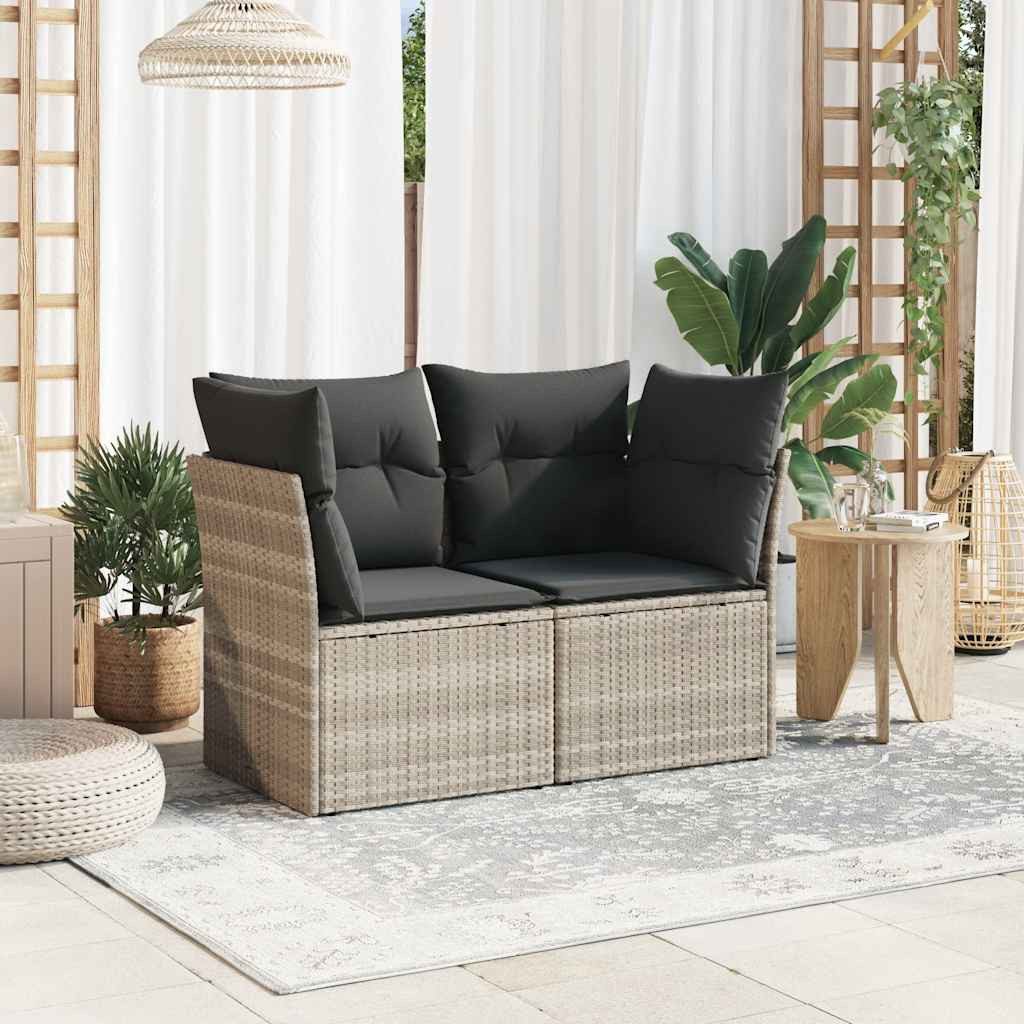 vidaXL Loungesofa Gartensofa mit Kissen 2-Sitzer Hellgrau Poly Rattan, 1 Teile – Bild 3 von 5