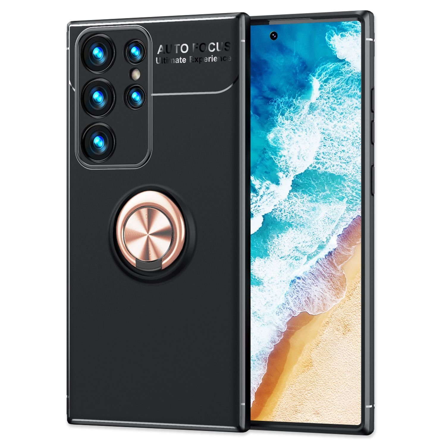 Nalia Smartphone-Hülle Samsung Galaxy S24 Ultra, Matte Silikon Hülle mit Ring / Drehbarer Fingerhalter / Standfunktion