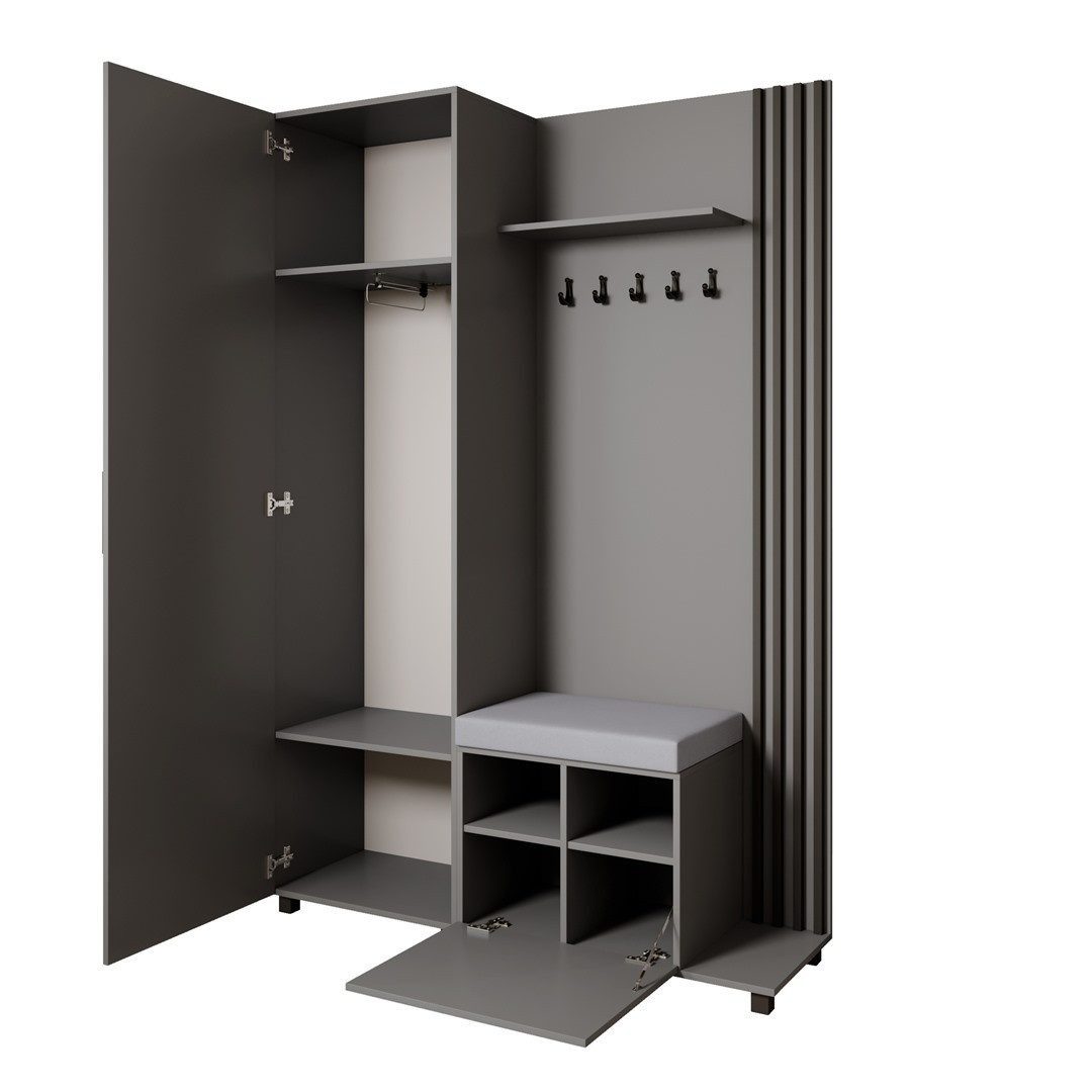 Beautysofa Garderoben-Set Livia – Design, Funktion und Ordnung in Perfektion, (Geräumiger Schuhschrank, mit praktischer Kleiderstange)