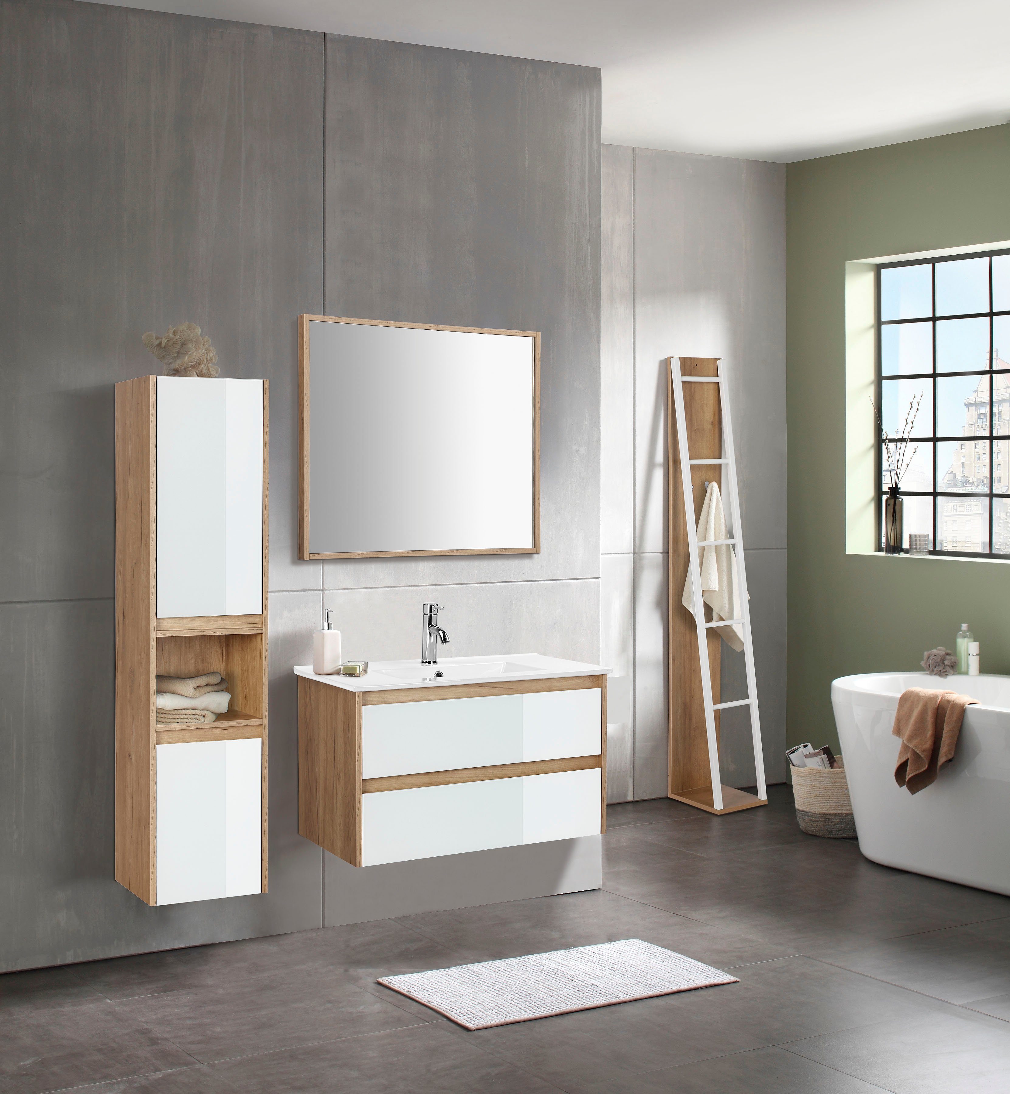 welltime Waschtisch Torun Badezimmerschrank Unterschrank mit Glasfronten un günstig online kaufen