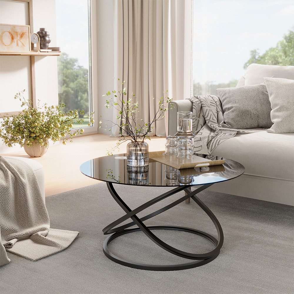 Vicco Couchtisch Calgary, Schwarz Hochglanz, 79.5 x 46.5 cm mit Glasfläche (1-St)