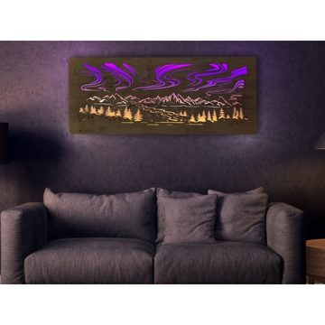 WohndesignPlus LED-Bild LED-Wandbild "Polarlicht" 120cm x 50cm mit 230V, Natur, DIMMBAR! Viele Größen und verschiedene Dekore sind möglich.