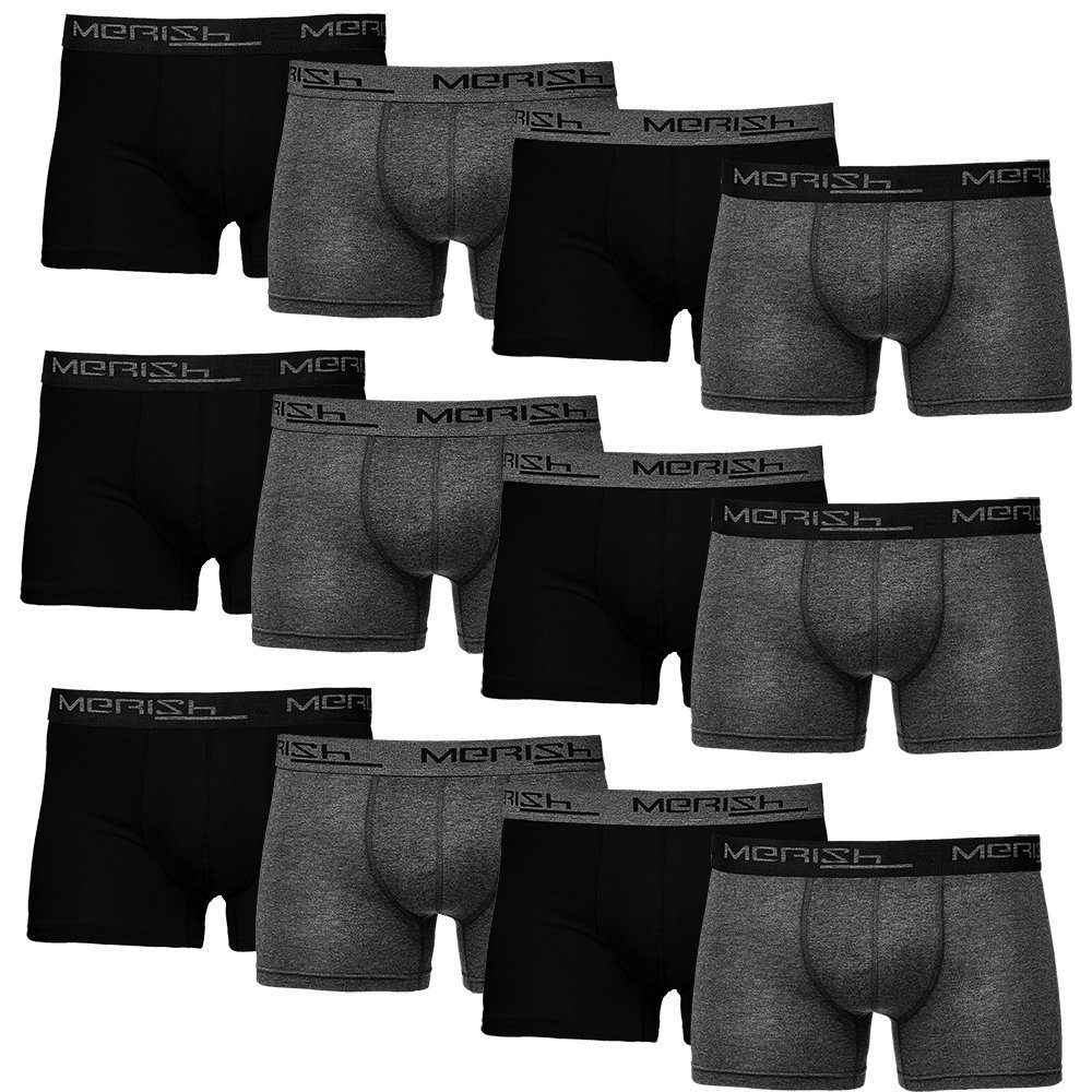 MERISH Boxershorts Herren Männer perfekte Pack) Premium (Vorteilspack, Unterhosen Qualität S 12er Baumwolle 7XL 213e-anthrazit/schwarz Passform 