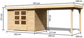 Karibu Gartenhaus Askola 4, BxT: 591x238 cm, mit Anbaudach