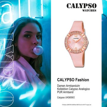 CALYPSO WATCHES Quarzuhr Calypso Damen Uhr K5659/2 Kunststoffband, (Analoguhr), Damen Armbanduhr rund, PURarmband rosa, Fashion