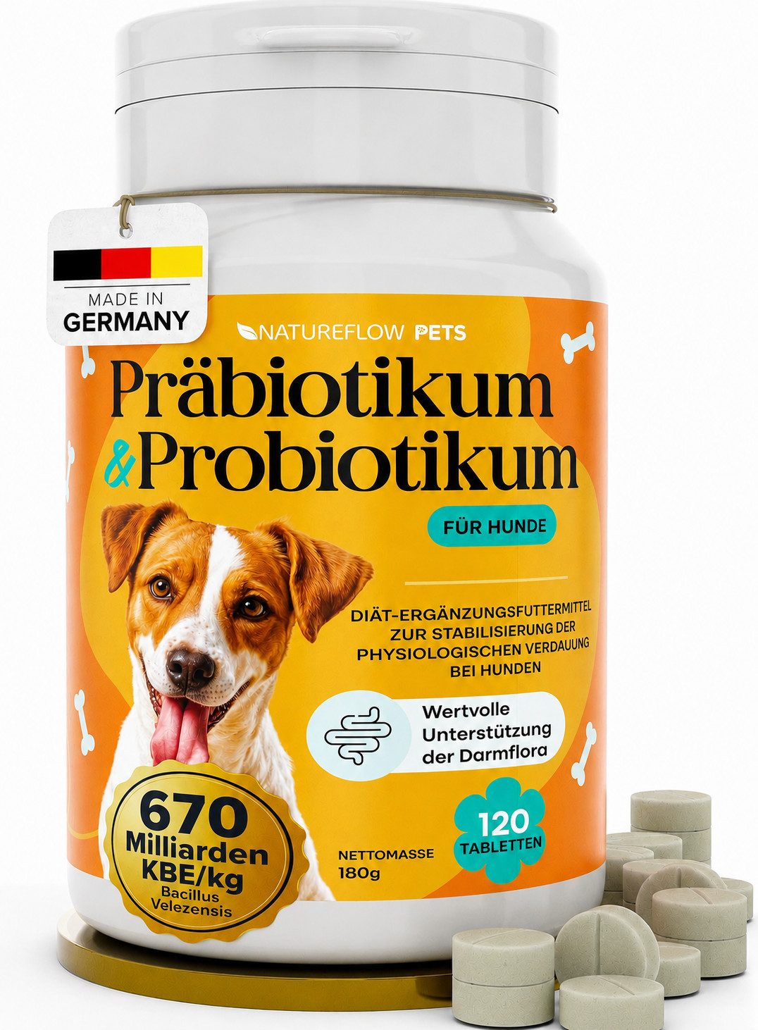 Natureflow Probiotika und Präbiotika für Hunde Darmkur Darmflora Magenschutz Probiotika & Präbiotika, Ergänzungsfutter für: Hund