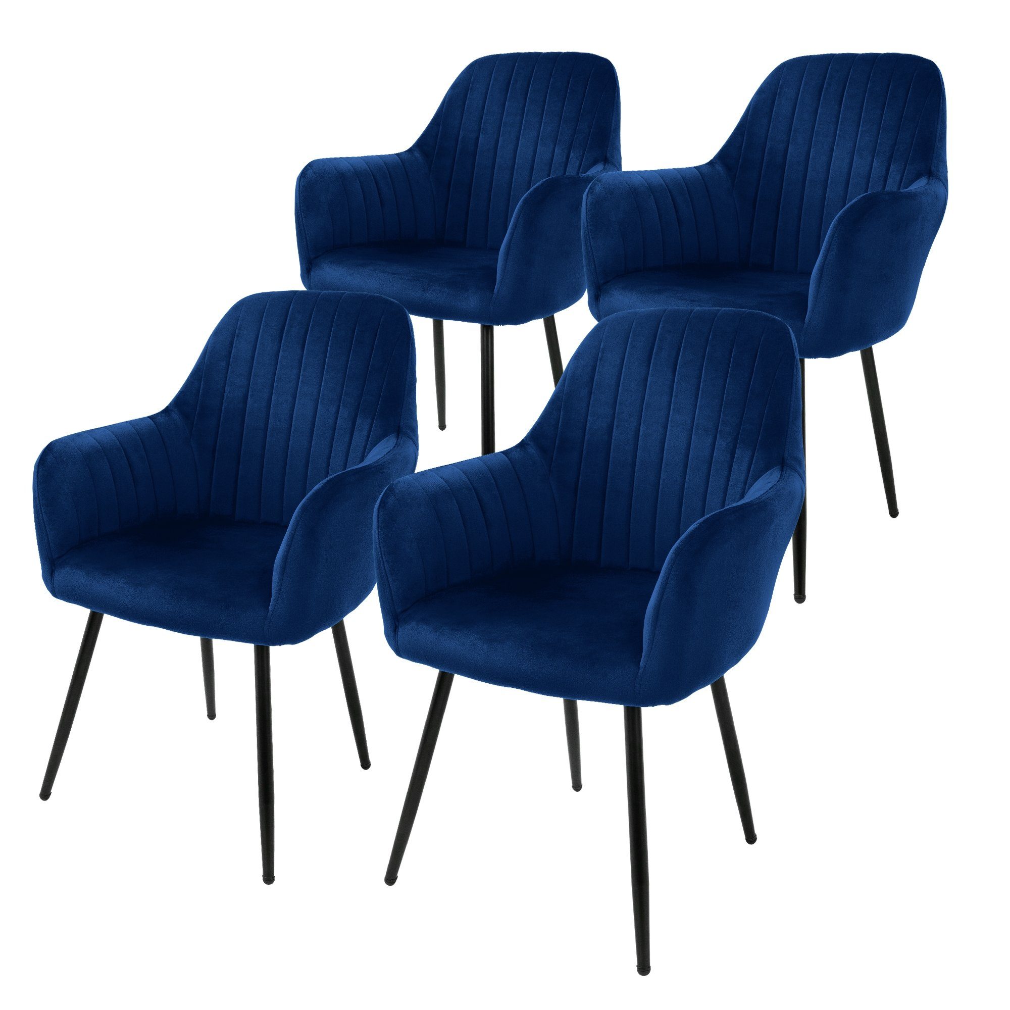 ML-DESIGN Stuhl Esszimmerstühle Küchenstühle Polsterstühle Wohnzimmerstühle, 4er Set Blau mit Samtbezug Metallbeinen Ergonomische