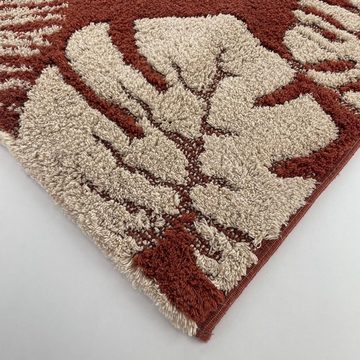 Badematte Premium Badezimmerteppich, kuschelweich, 140x70 cm, Farbe rot beige ADOB, warm, fußbodenheizungsgeeignet, schnell trocknend, strapazierfähig, Baumwolle, rutschfest