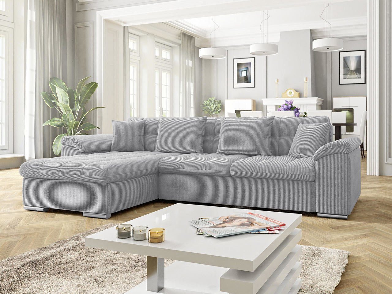 MIRJAN24 Ecksofa Diana Cord, mit Bettkasten und Schlaffunktion, Polsterecke Sofa, Farbauswahl Couchgarnitur Poso 110