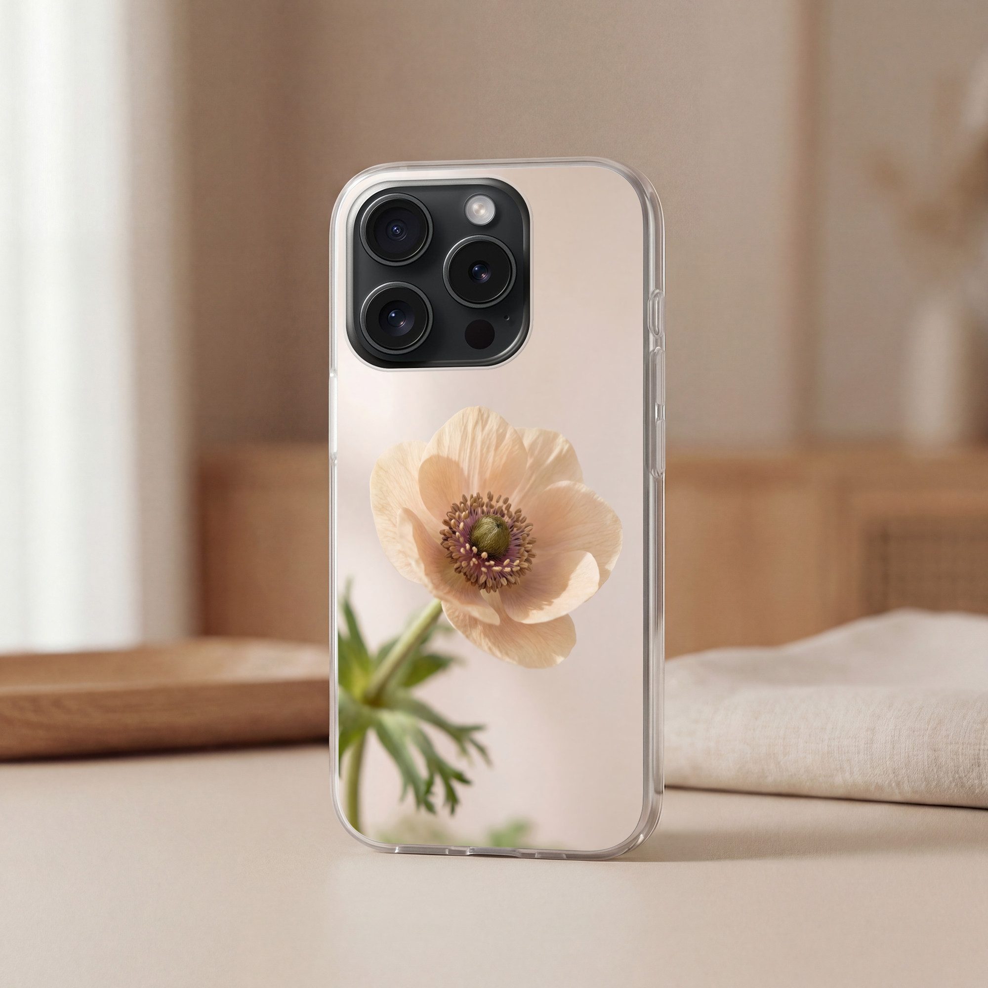MuchoWow Handyhülle für Apple iPhone 15 Pro Blume - Minimalistisch - Grün, Smartphone-Bumper, Print, Handy Schutzhülle Dünn