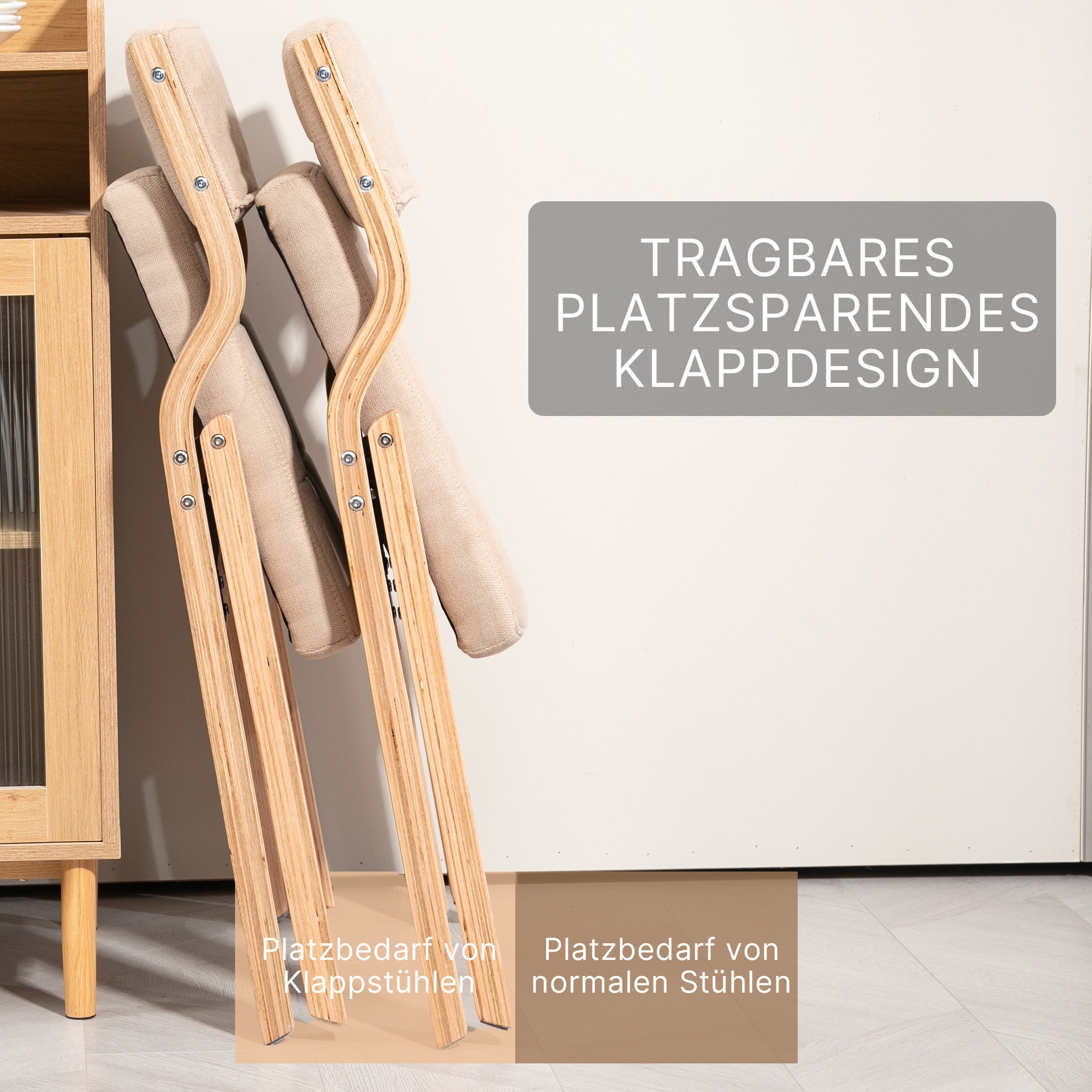 SeedWave Esszimmerstuhl 2er Set Küchenstuhl, Klappstuhl mit Gepolsterte Rückenlehne, Sitz, Die Neigung der Rückenlehne von 110°