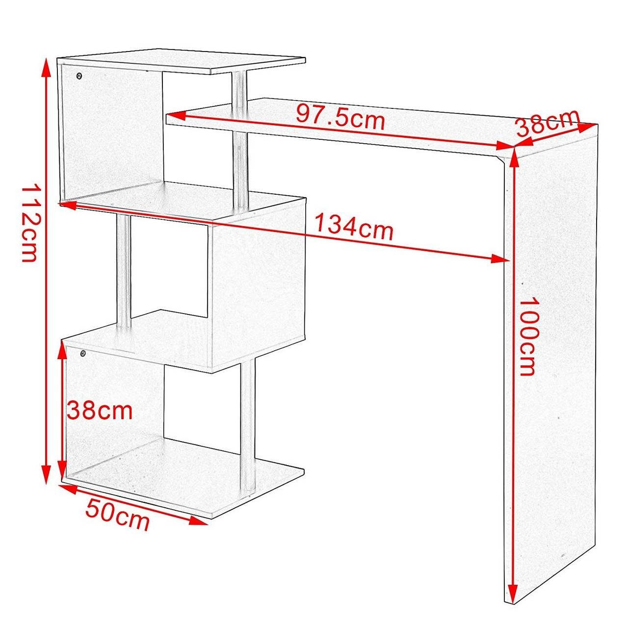 (1-St), Ablageflächen, & Metall Bartisch mit Stehtisch Woltu MDF weiß 3 aus