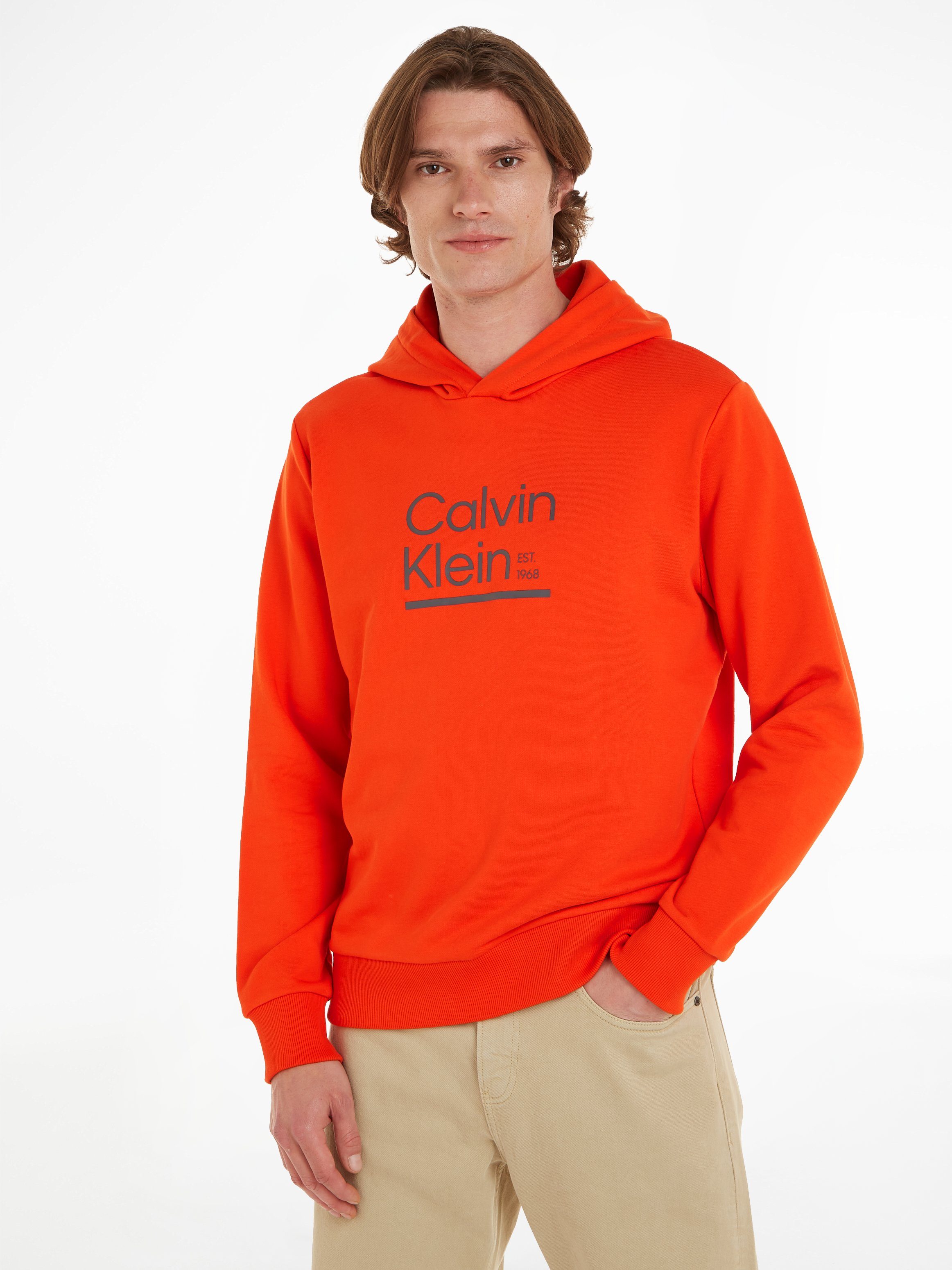 HOODIE Spicy Orange LOGO mit CONTRAST Logodruck Calvin LINE Klein Kapuzensweatshirt