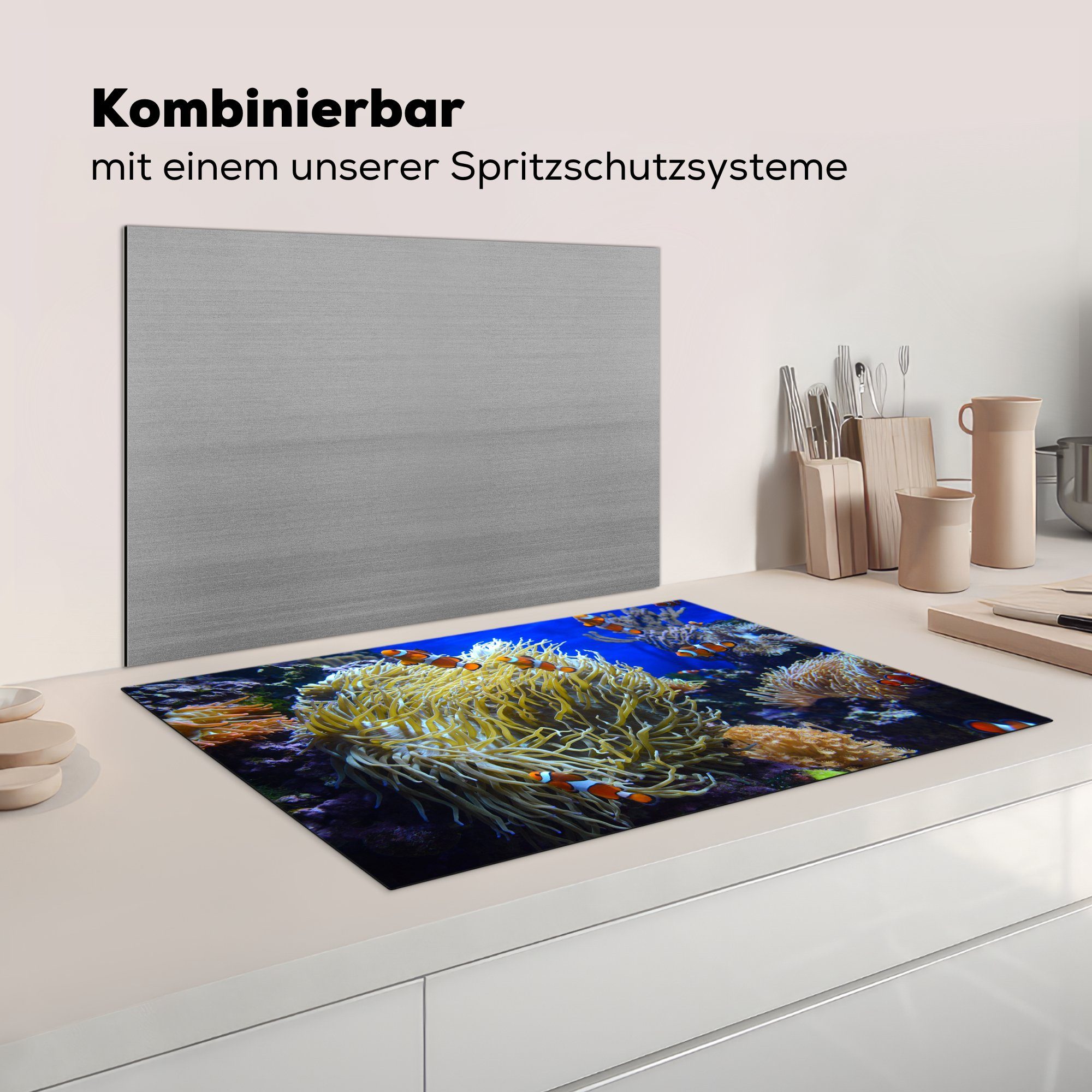 (1 Koralle Tropisch tlg), cm, Induktionskochfeld die Nemo, für - 81x52 küche, Schutz Ceranfeldabdeckung Vinyl, MuchoWow - Herdblende-/Abdeckplatte