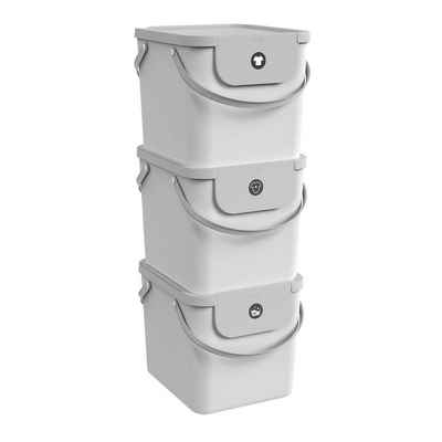 ROTHO Wäschekorb Albula 3er-Set Wäschesammler 40l mit Deckel, Kunststoff (PP recycelt) (Wäschesortiersystem, 3er-Set), Aus rezykliertem Kunststoff