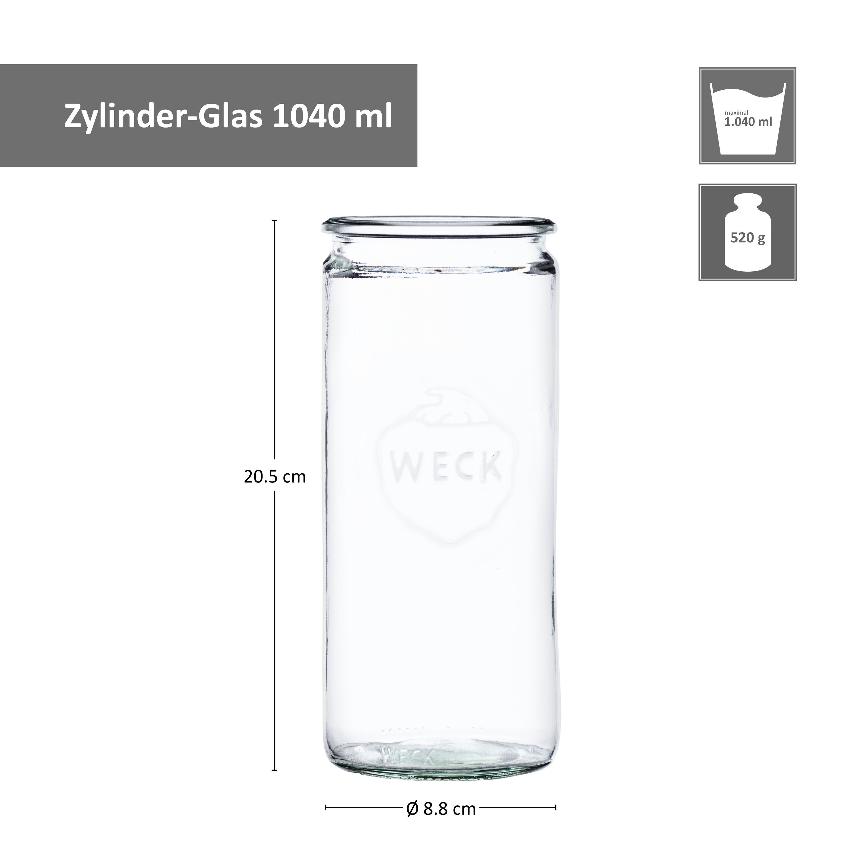 Glasdeckeln, Glas Weck MamboCat 1040ml Set Gläser 12 mit 12er Zylinderglas Einmachglas