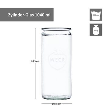 MamboCat Einmachglas 12er Set Weck Gläser 1040ml Zylinderglas mit 12 Glasdeckeln, Glas