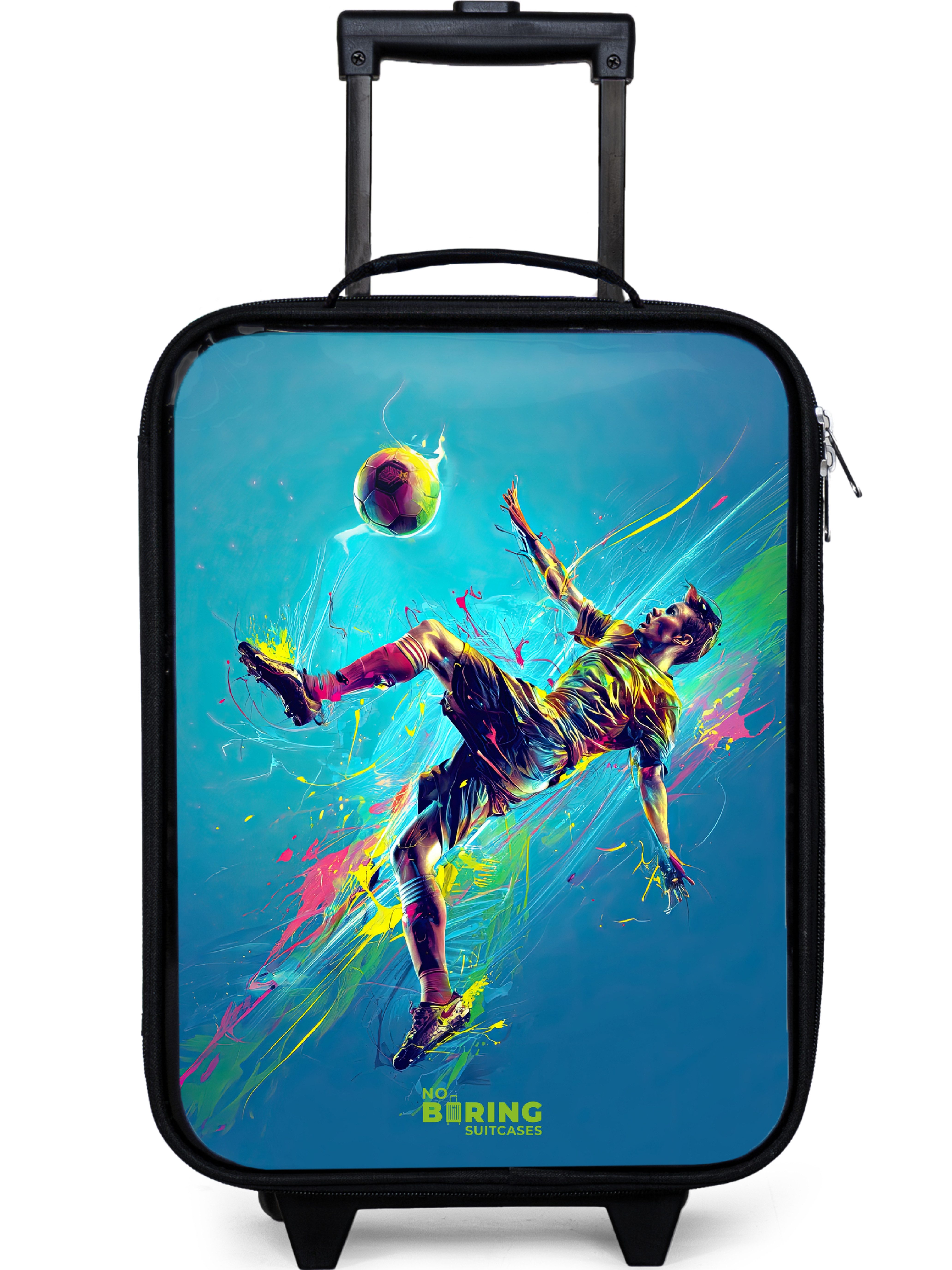 NoBoringSuitcases.com© Kinderkoffer mit leuchtende Räder - Neon - Fußball - Kick - Farbenfroh, 2 Rollen, Kinder Koffer Klein, Trolley Handgepäck, Reisekoffer
