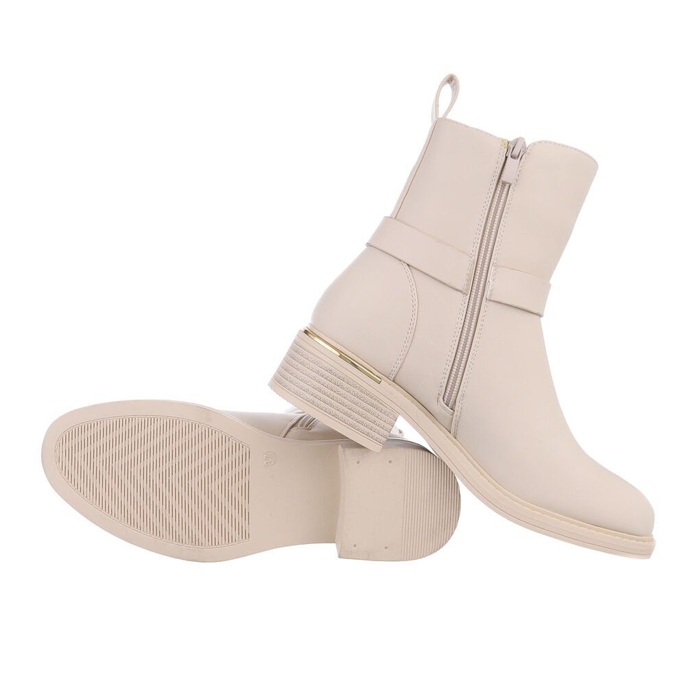 Beige Freizeit Stiefeletten Damen Blockabsatz Ital-Design Klassische Stiefelette in