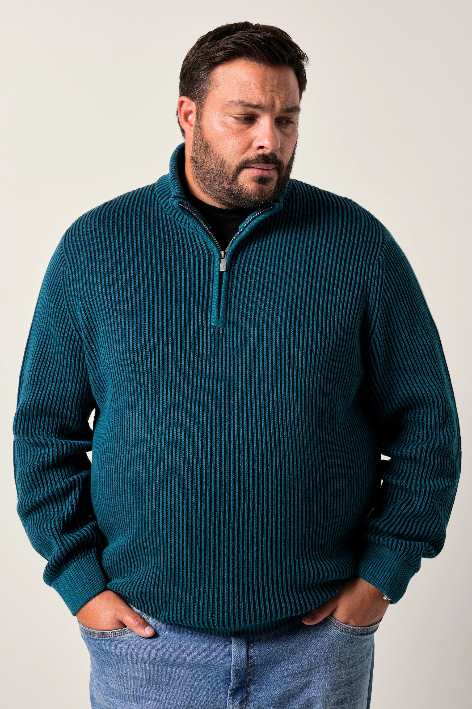 Men Plus Rundhalspullover Men+ Troyer Baumwolle Zippkragen bis 8 XL günstig online kaufen