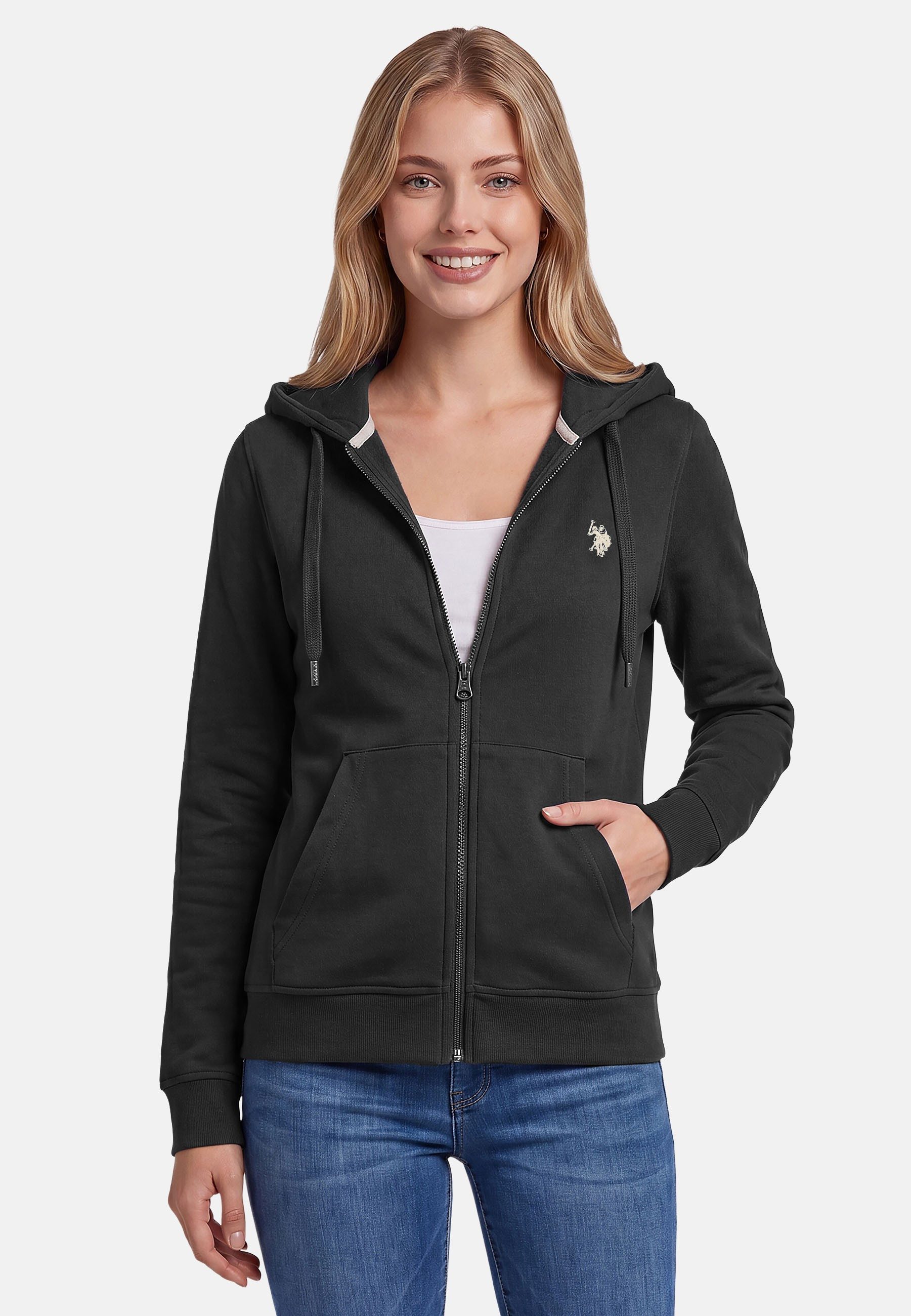 U.S. Polo Assn. Sweatjacke USRubyy – Damen Kapuzenjacke mit Reißverschluss und Logo-Stickerei Baumwoll-Polyester-Mix, weich, atmungsaktiv & vielseitig kombinierbar