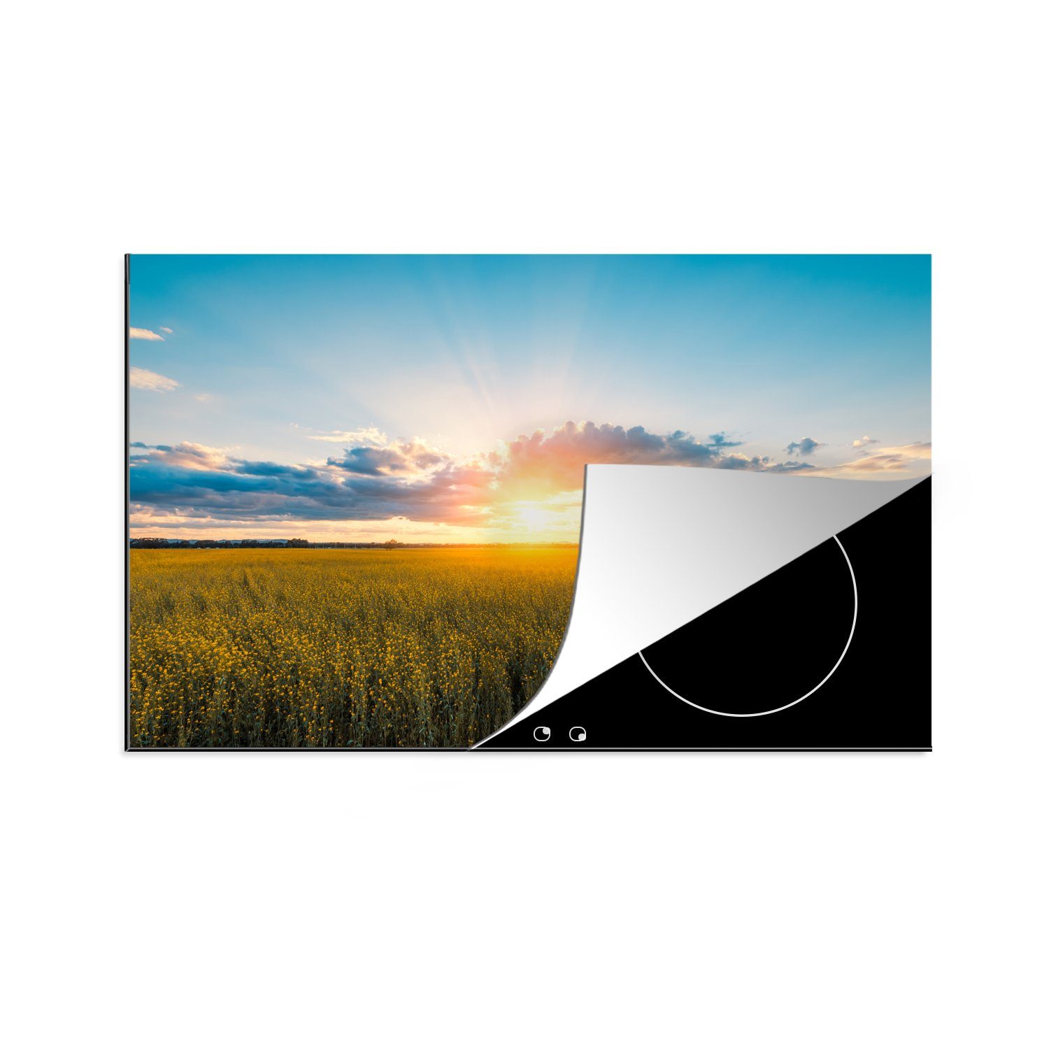 MuchoWow Herdblende-/Abdeckplatte Rapsfeld bei Sonnenuntergang, Induktionskochfeld für 81x52 cm, küche, die Vinyl, (1 Schutz Ceranfeldabdeckung tlg)