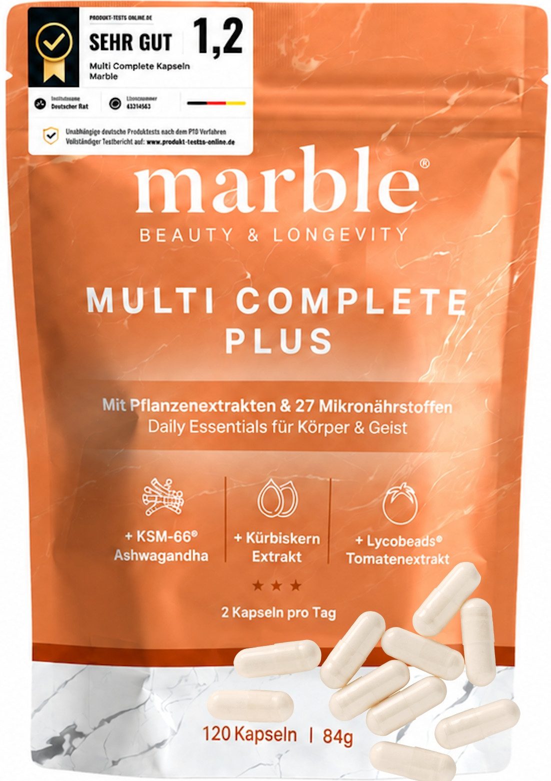 Marble Multi Complete Plus mit 27 Vitaminen 120 - marble® Kapseln, 84 g