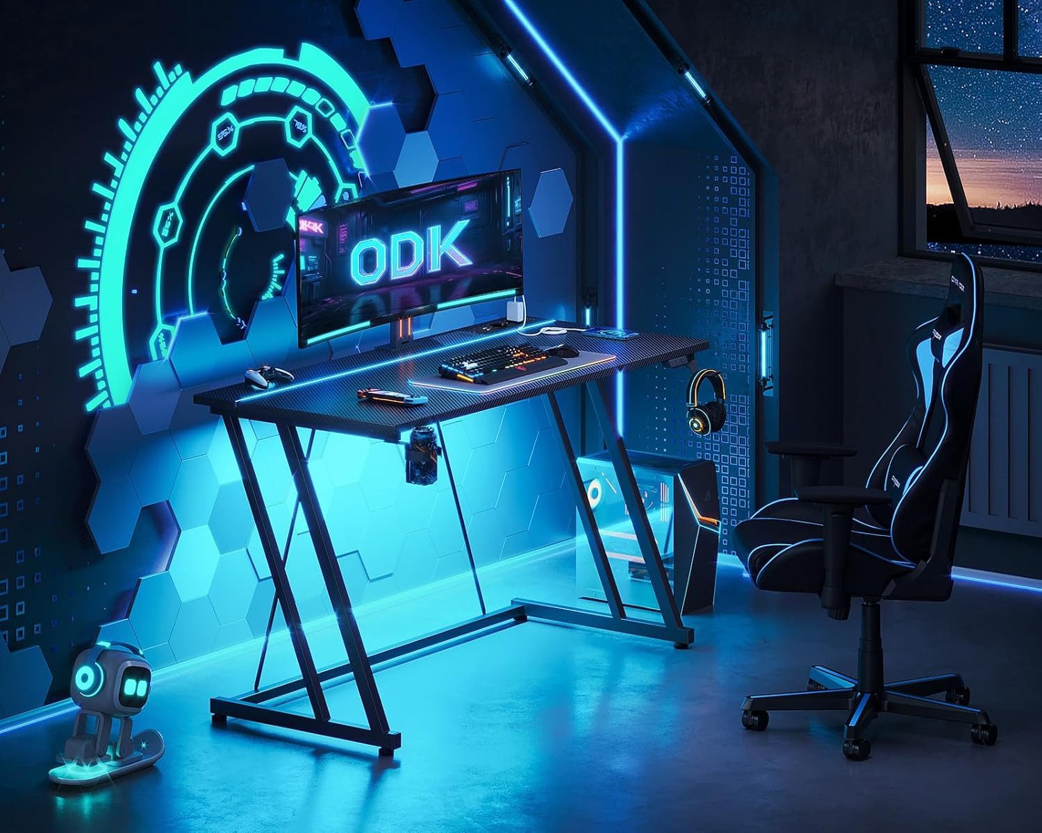 ODK Gamingtisch Gaming Tisch mit LED & Steckdose, Doppel-Z-Rahmen-Design, C günstig online kaufen