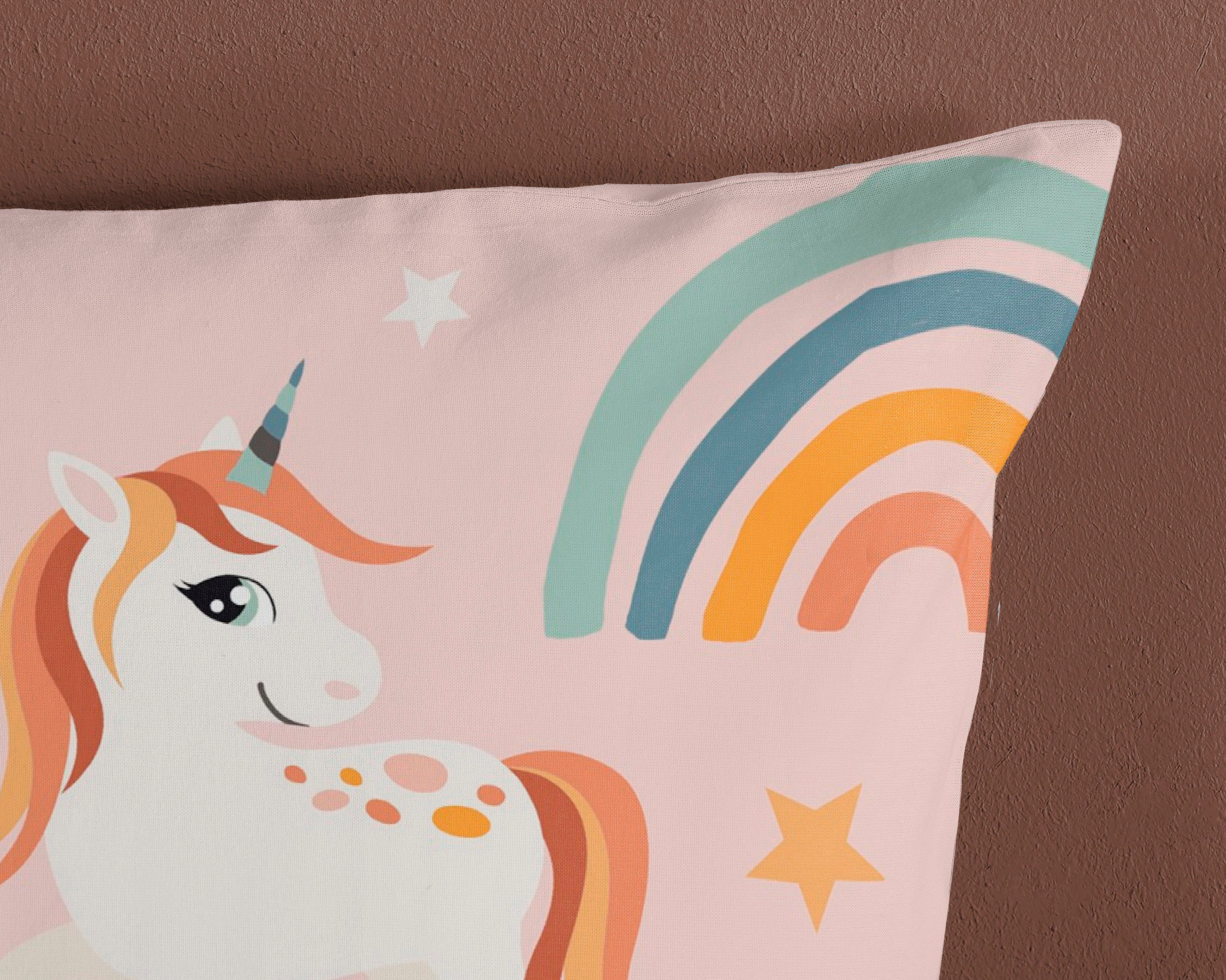 PURE luxury collection Kinderbettwäsche Aina, Microfaser, 2 teilig, 135x200, Pflegeleicht, Reißverschluss, Wendeoptik, Kind, Einhorn, Rosa