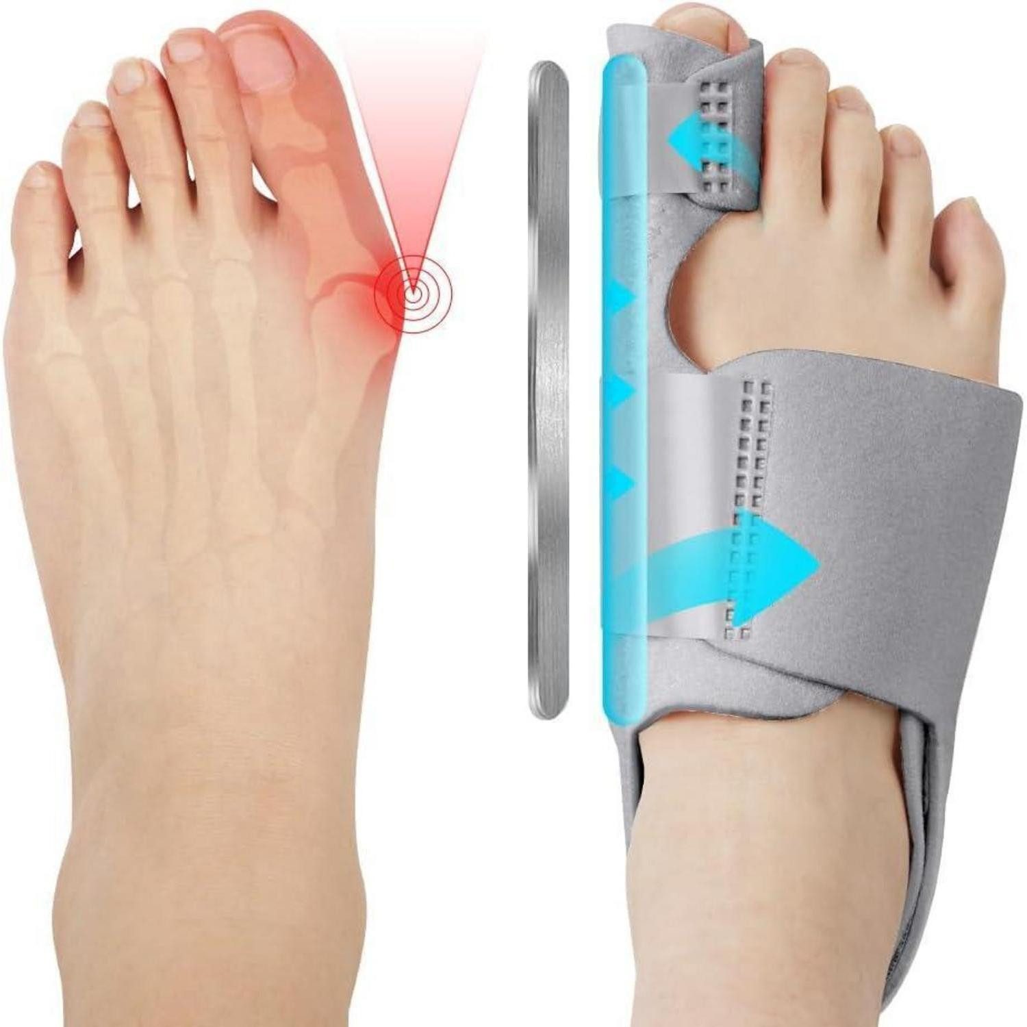 LuxusKollektion Spreizfußbandage Hallux Schiene 2 Zehenspreizer Bandage Socken Damen Herren Grau