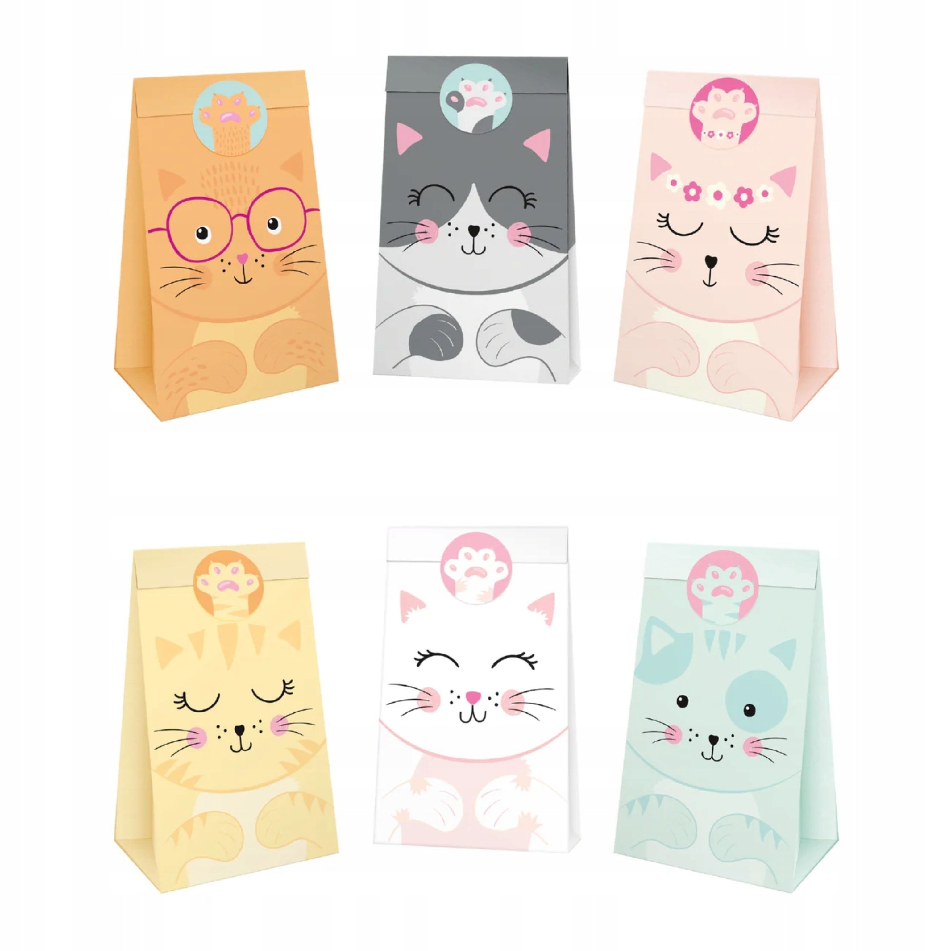 PartyPal Pflege-Geschenktasche Katzen-Party Geschenktüten – 6er Set für Kindergeburtstag & Deko, 6-tlg.