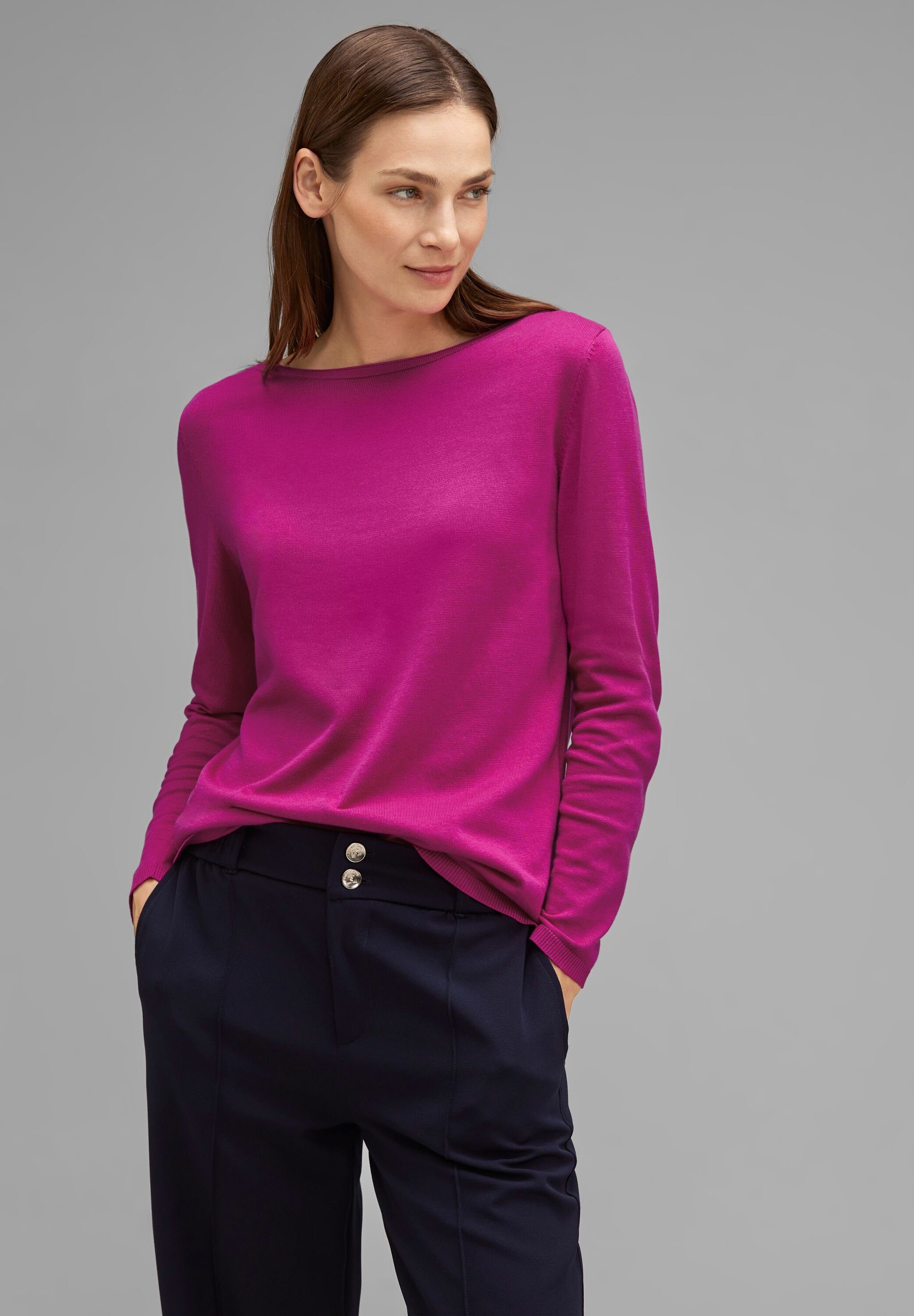 STREET ONE Rundhalspullover in Unifarbe bright cozy pink | Rundhalspullover