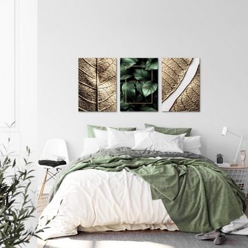 Novart Wandbild Wandbilder Set Goldene Blätter 3 Bilder 40x60 cm Wohnzimmer