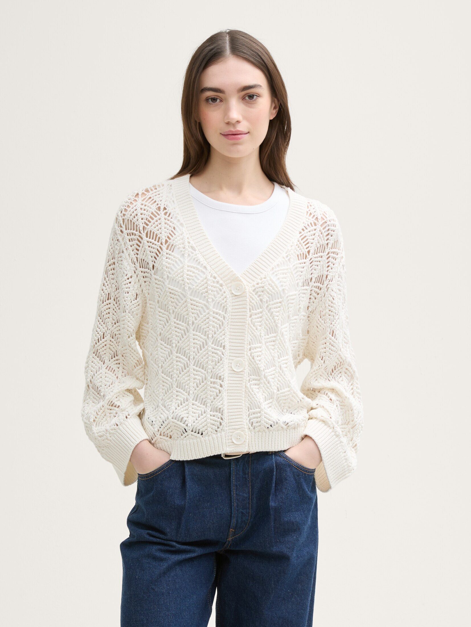 Cardigan Relaxed Fit Cardigan mit Lochmuster