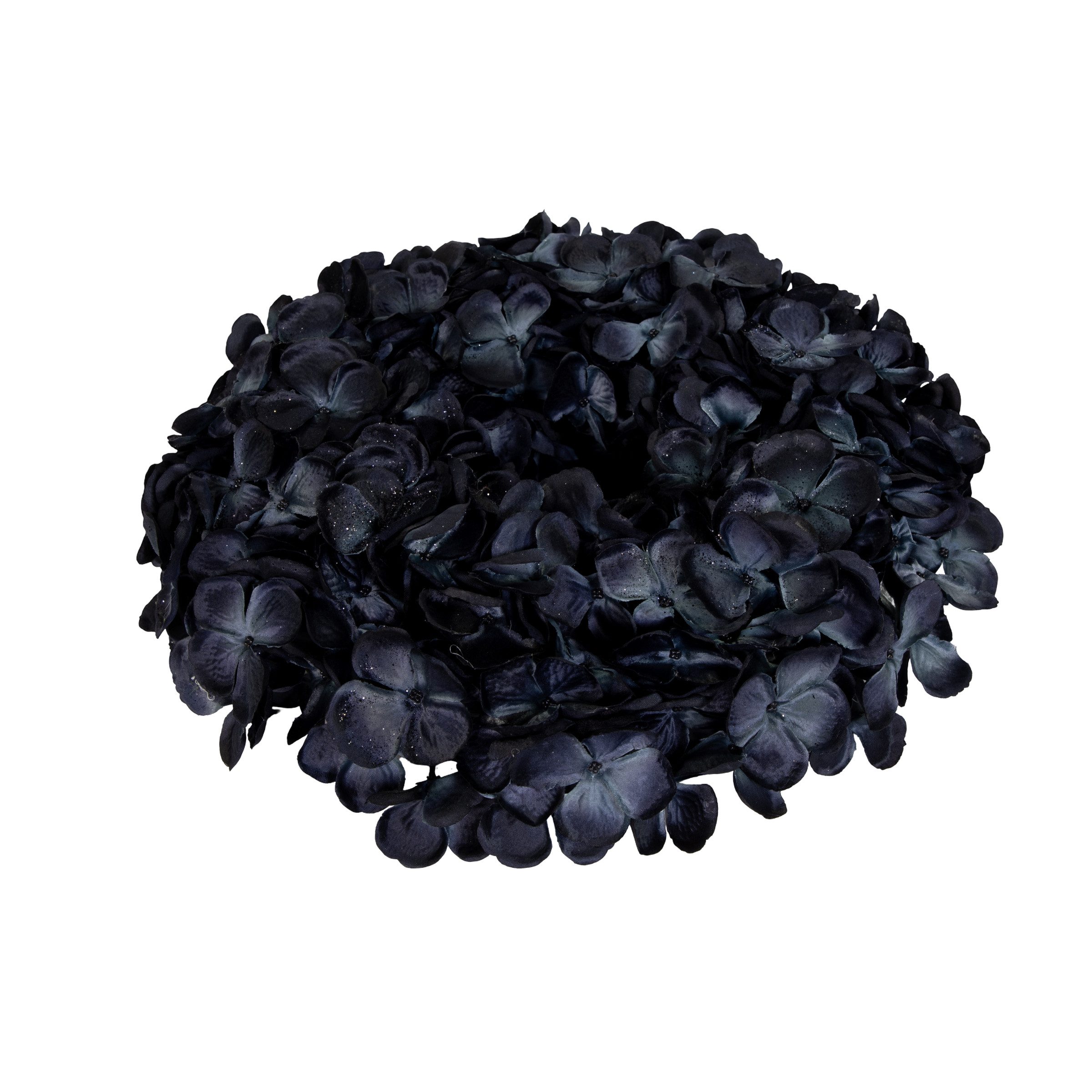 Kunstkranz Künstlicher Hortensienkranz 40cm schwarz NN – Deko Kranz mit Glitter, Seidenblumen Roß
