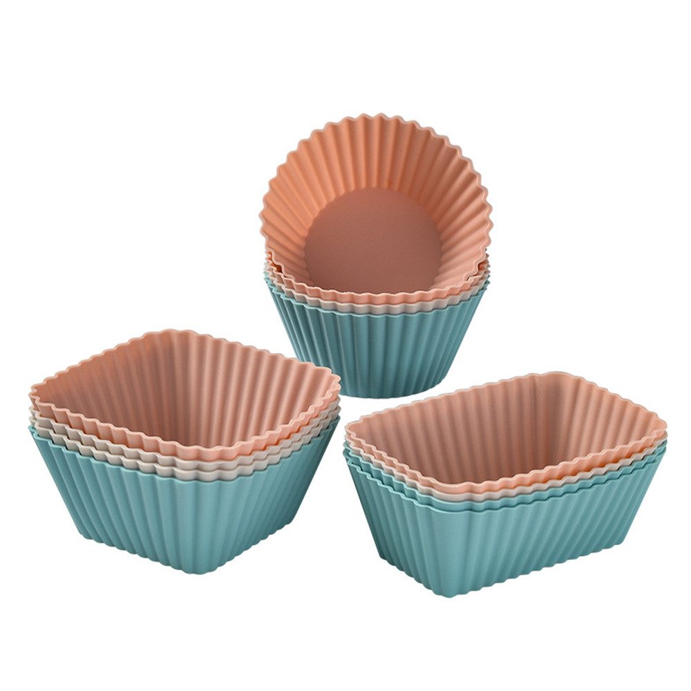 Coonoor Muffinform Silikon Muffinförmchen Wiederverwendbare Muffinform Формы для выпечки, (Cupcake Förmchen Drei Modelle Rechteck,Quadrat,Kreis 12-tlg), für Kuchen,Eincreme und Pudding
