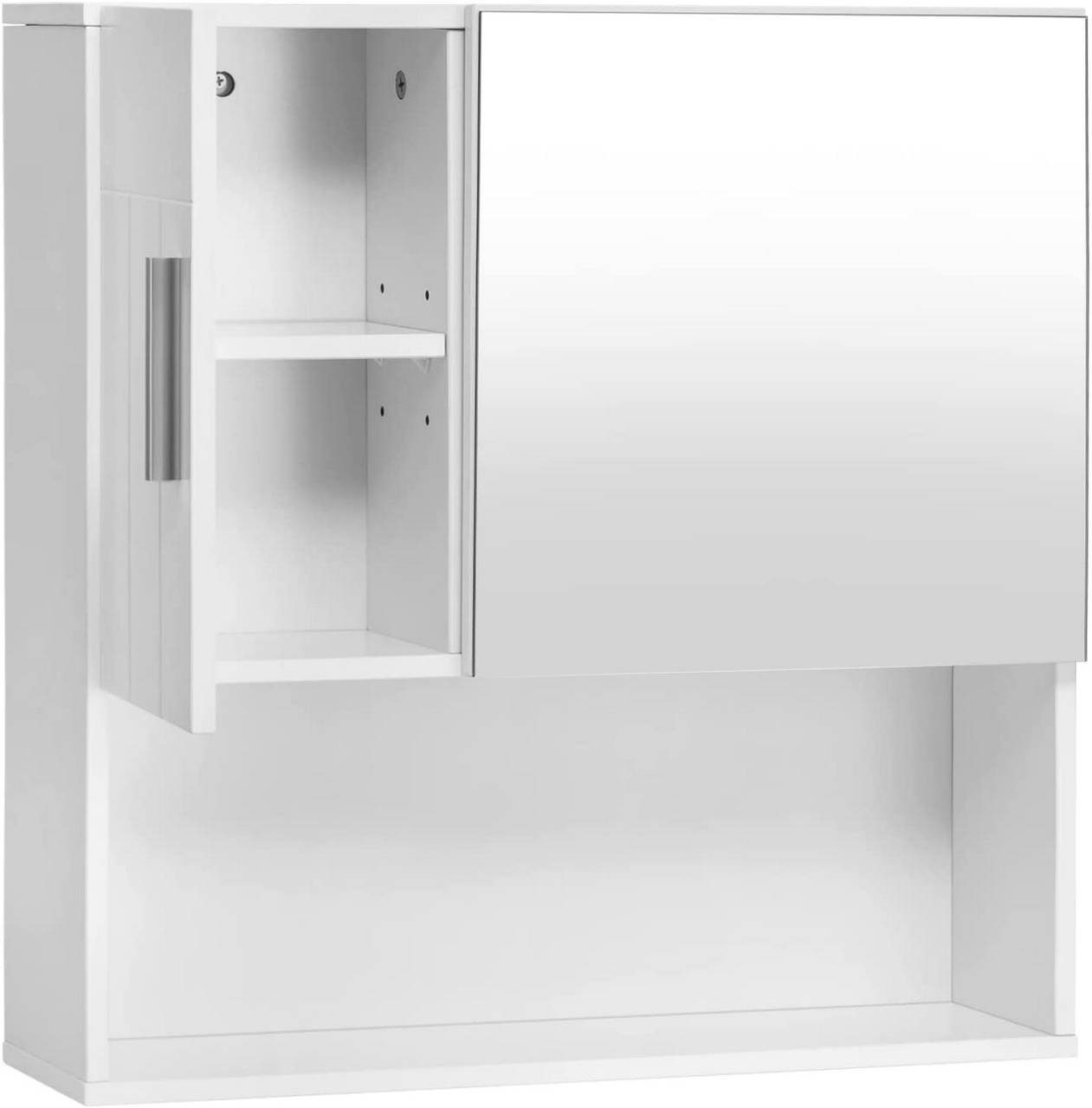 (1-St) Spiegelschrank 5 E1-MDF, 54x55x15cm Weiß, Fächern, Tür, EUGAD aus mit