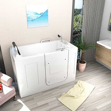 AcquaVapore Badewanne Senioren Sitzbadewanne Sitzwanne Badewanne mit Tür Pool S07-B 140cm, mit Fußgestell und Ablaufarmatur